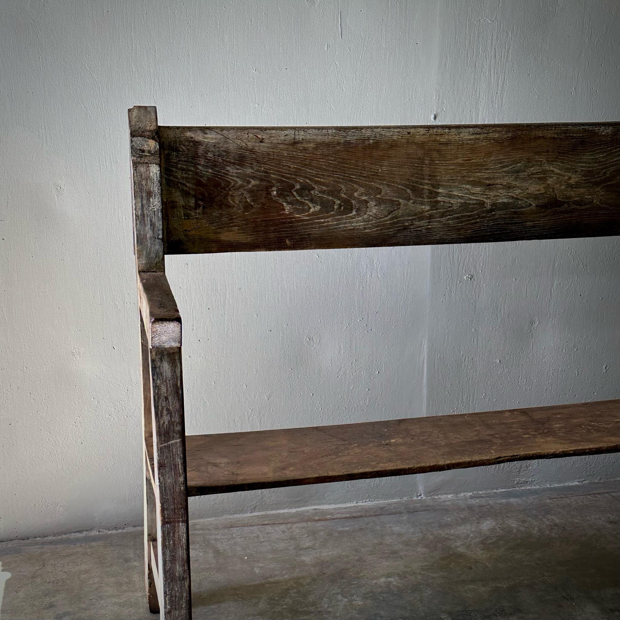 19th Century Primitive Wood Bench For Sale 2