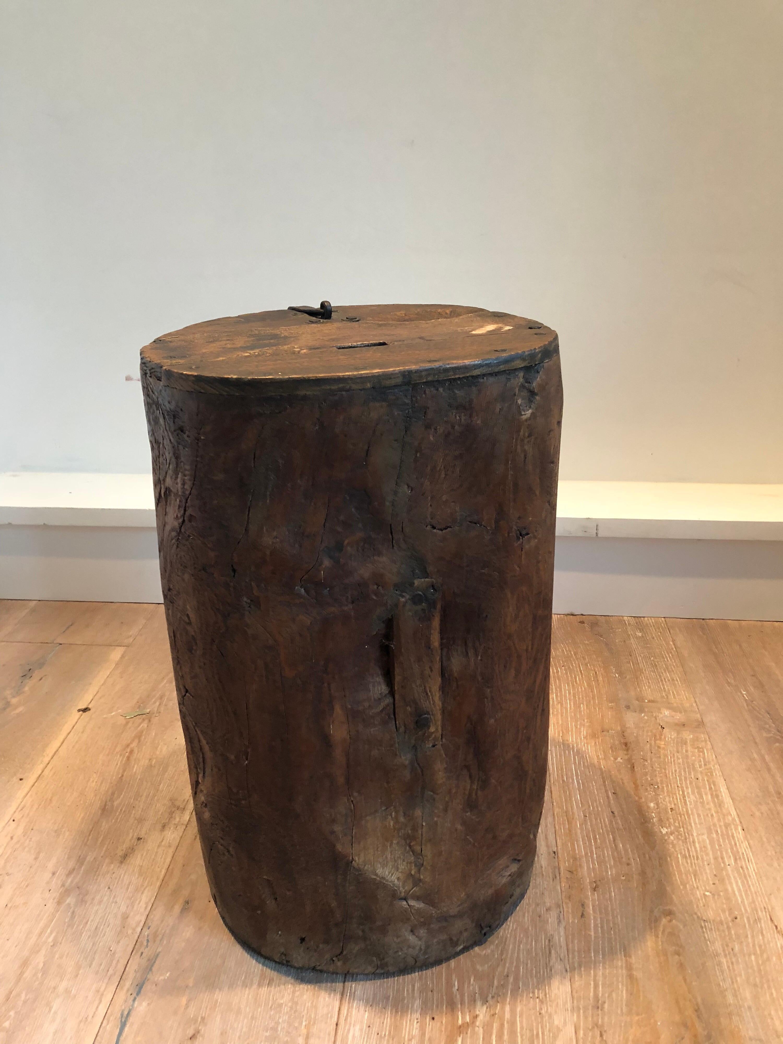 Iron 19th Century Primitive Wood Drum Table