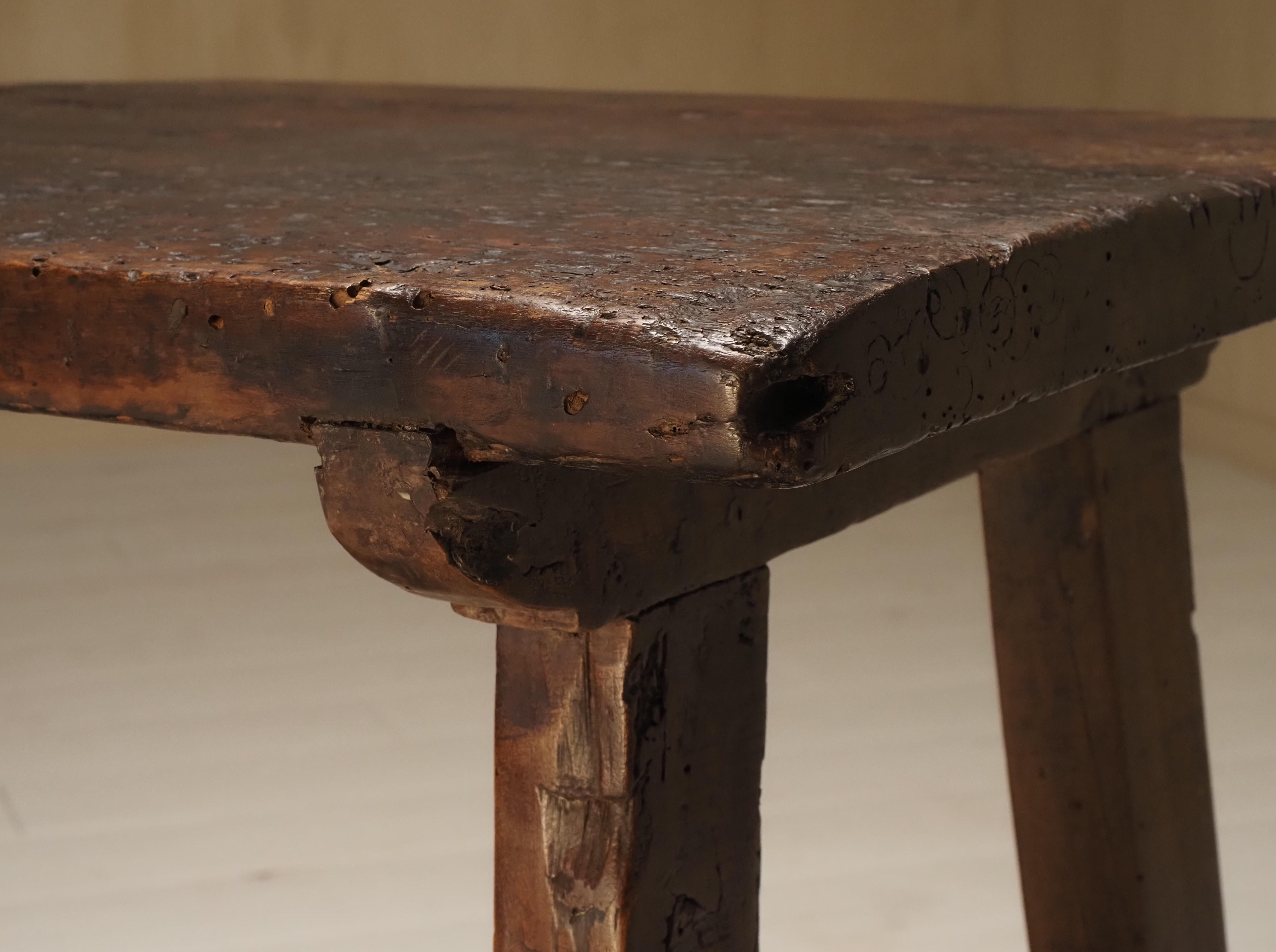 Wood 19th Century primitive work table or console