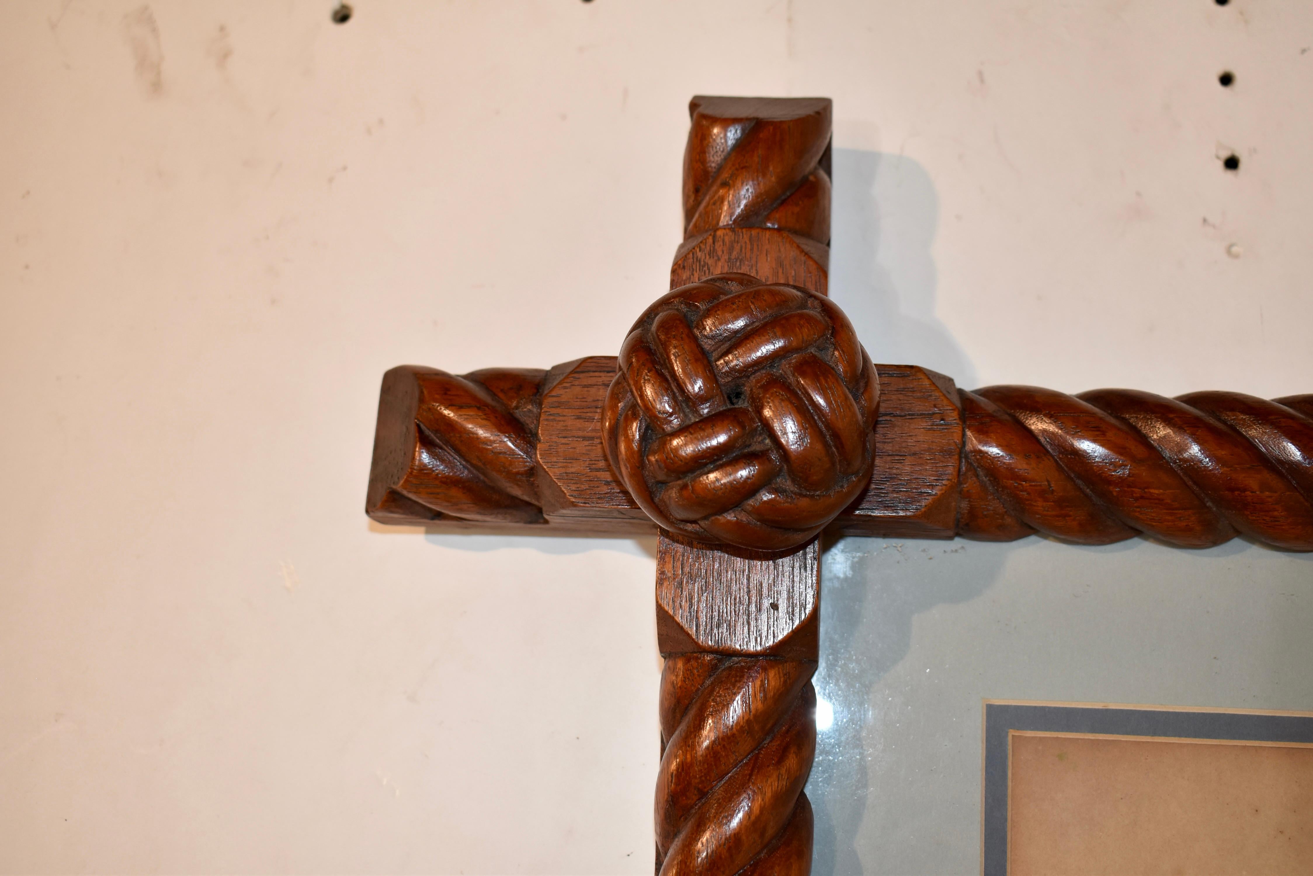 Sculpté à la main Estampe du 19e siècle dans un cadre en corde sculpté à la main en vente