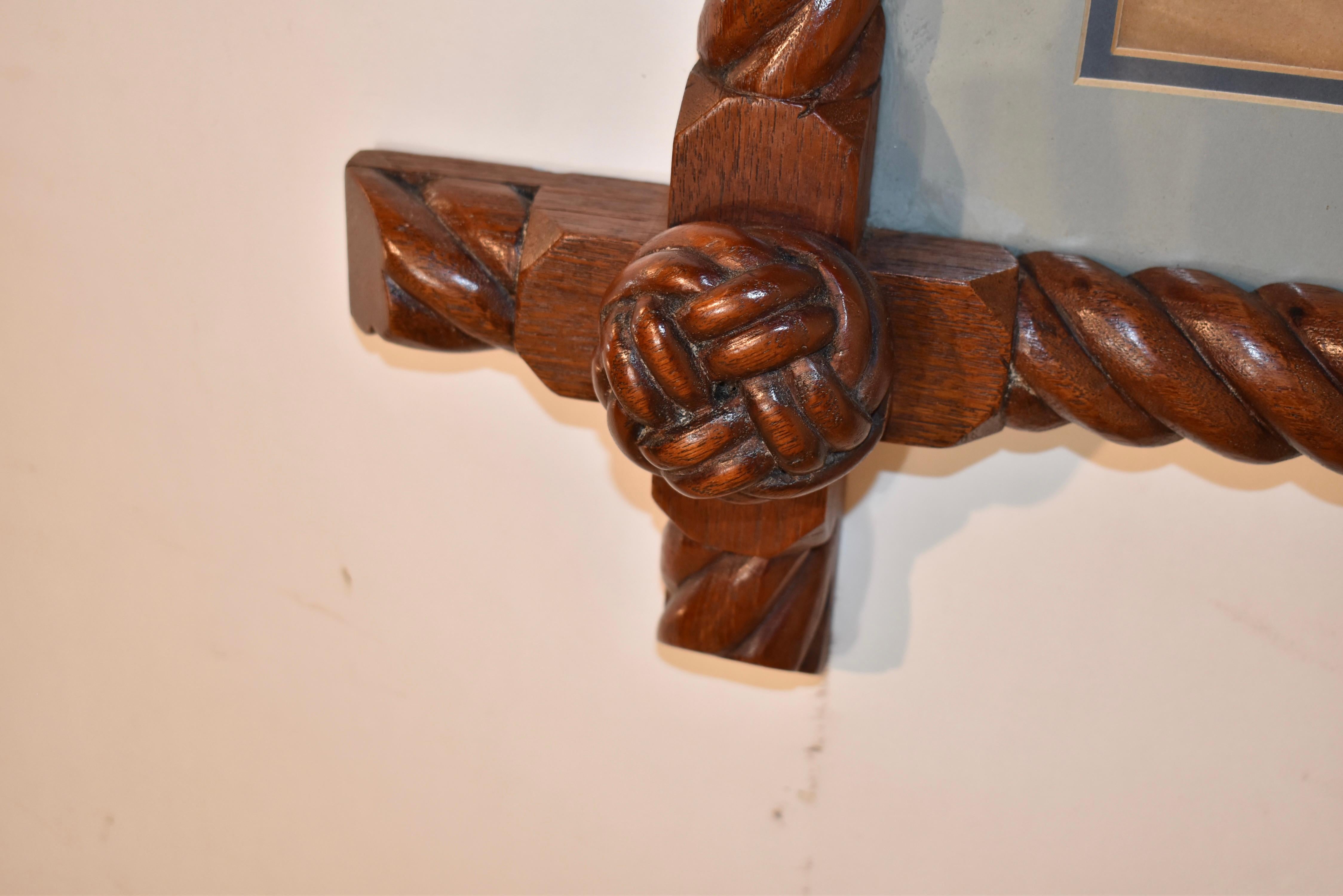 Estampe du 19e siècle dans un cadre en corde sculpté à la main Bon état - En vente à High Point, NC