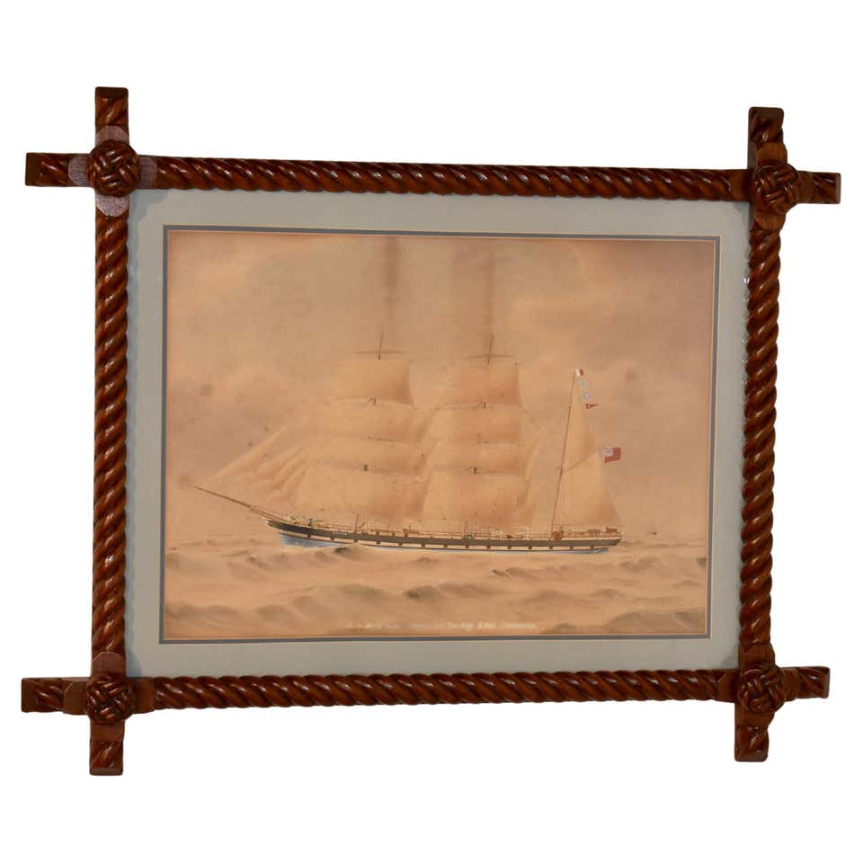 Carved Antique American Double Picture Frame Depicting US Navy Crest ...