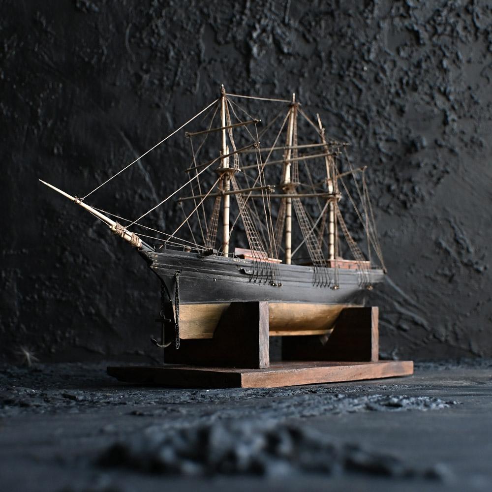 19th Century Prisoner of War Sailors Folk Art Ship Model 

A fine example of a 19th century sailors folk art ship model. Hand crafted showing great craftsmanship. Made from natural found objects, this example includes a hand carved cabin, with
