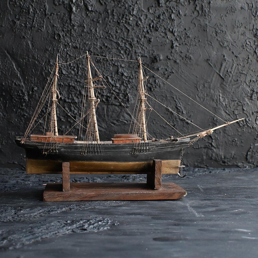 Hand-Carved 19th Century Prisoner of War Sailors Folk Art Ship Model