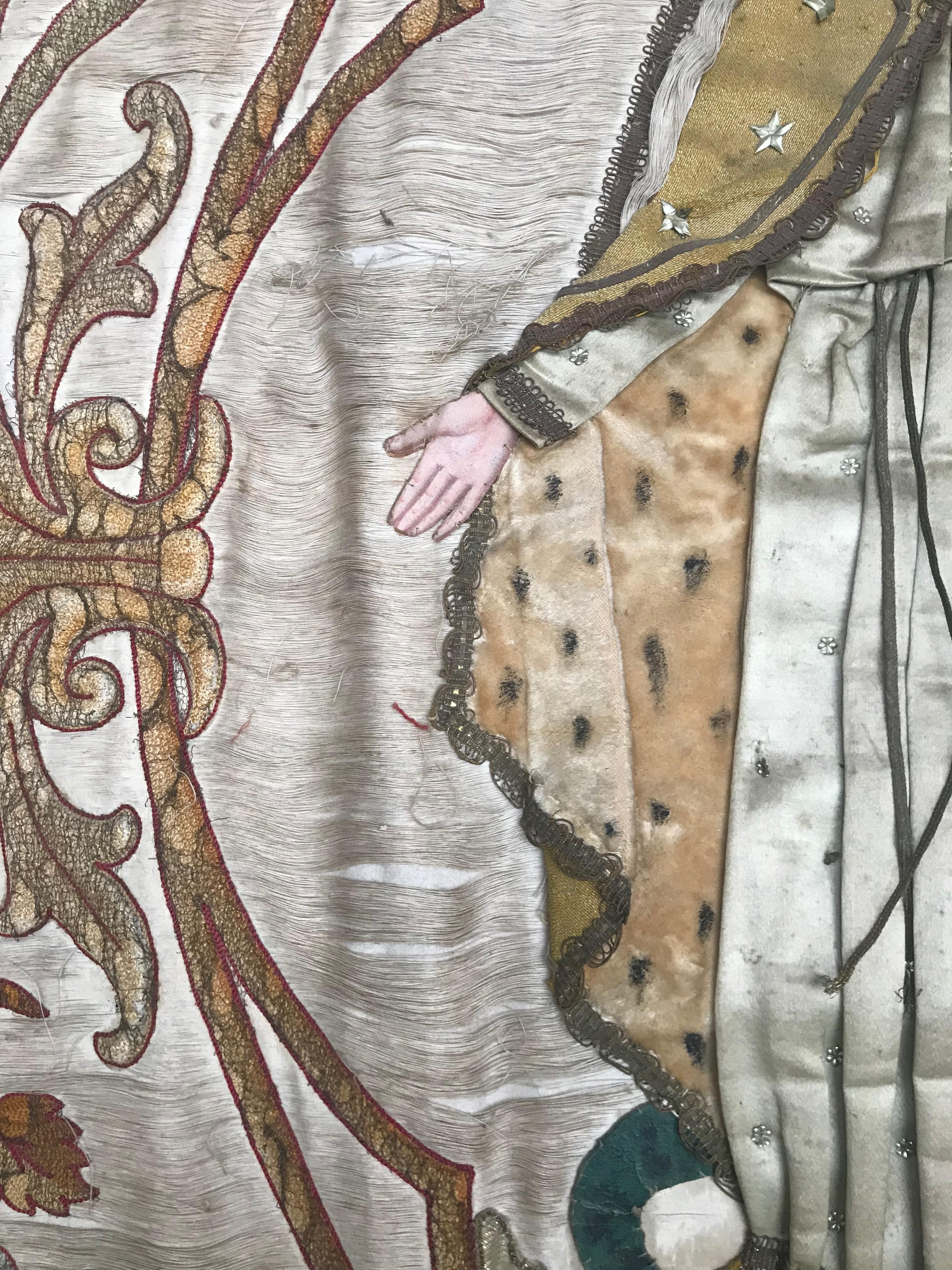 French 19th Century Processional Banner with Painted Portrait and Appliqued Details