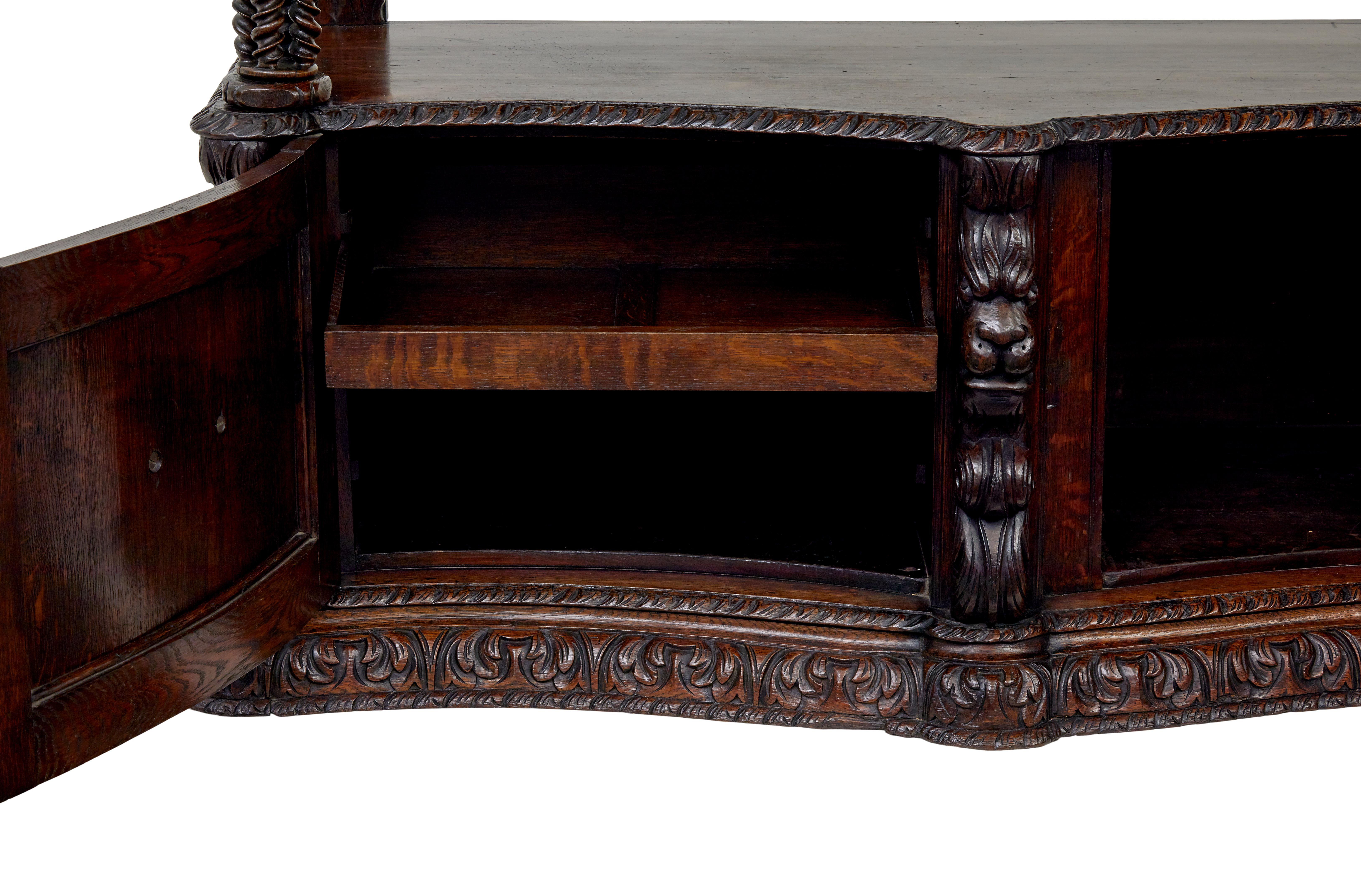 English 19th century profusely carved Victorian oak buffet For Sale