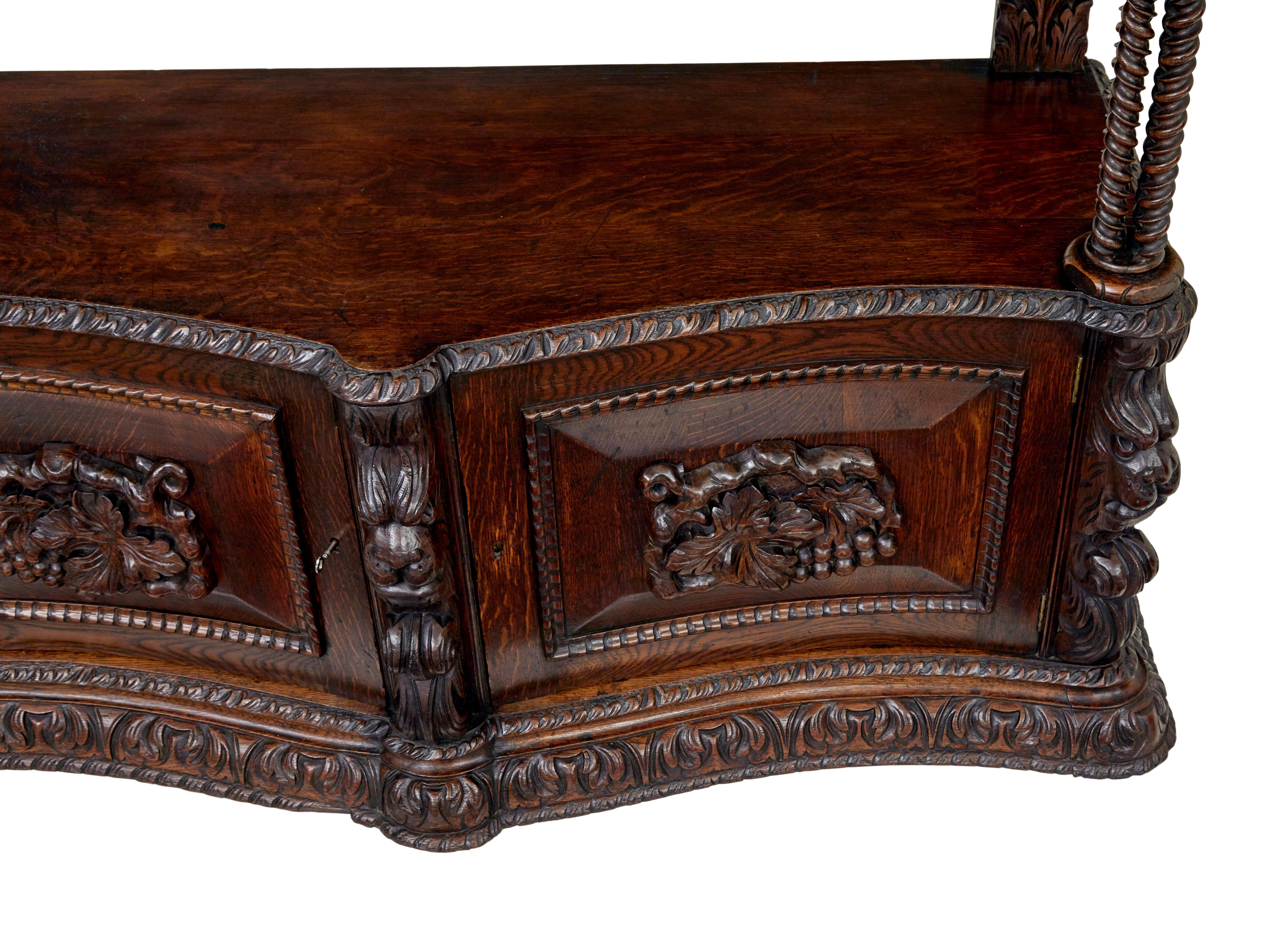 19th century profusely carved Victorian oak buffet For Sale 2