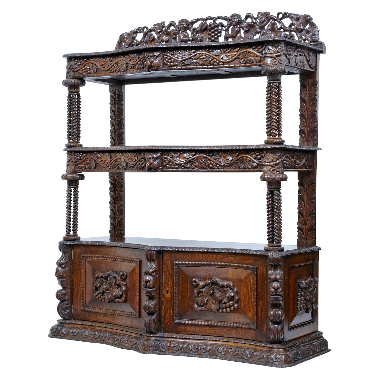 19th Century Profusely Carved Victorian Oak Buffet