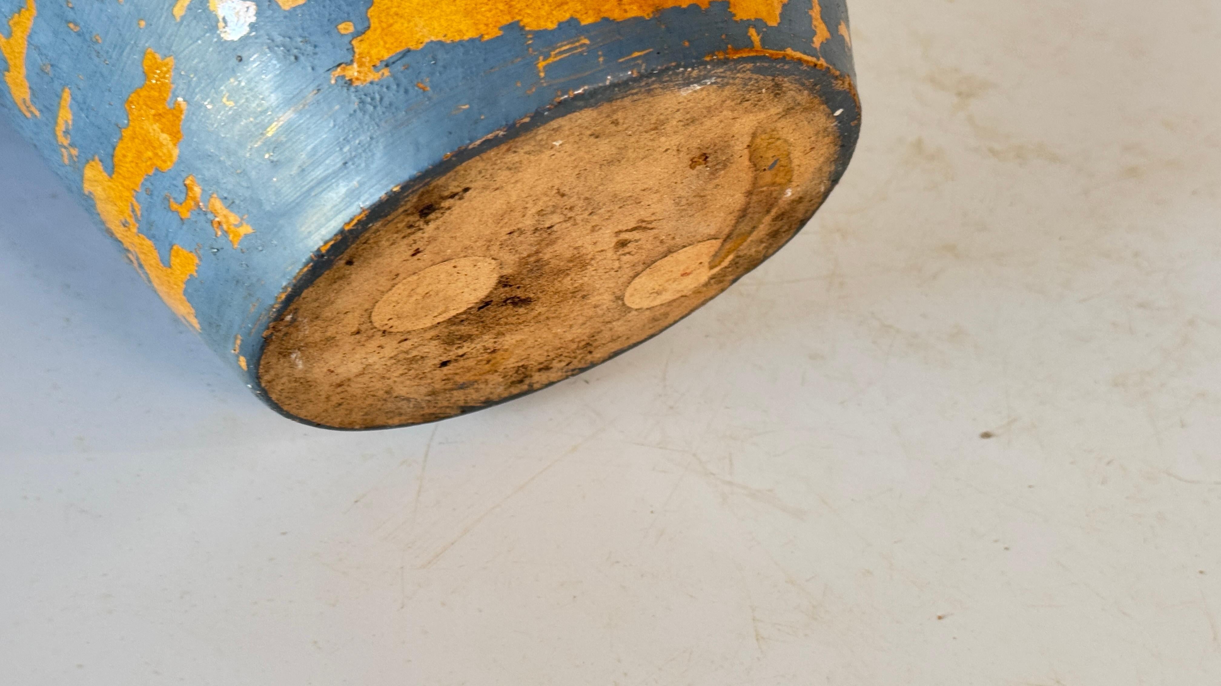 Vaso provenzale del XIX secolo - Smalto giallo e patina blu - Stile rustico francese in vendita 3