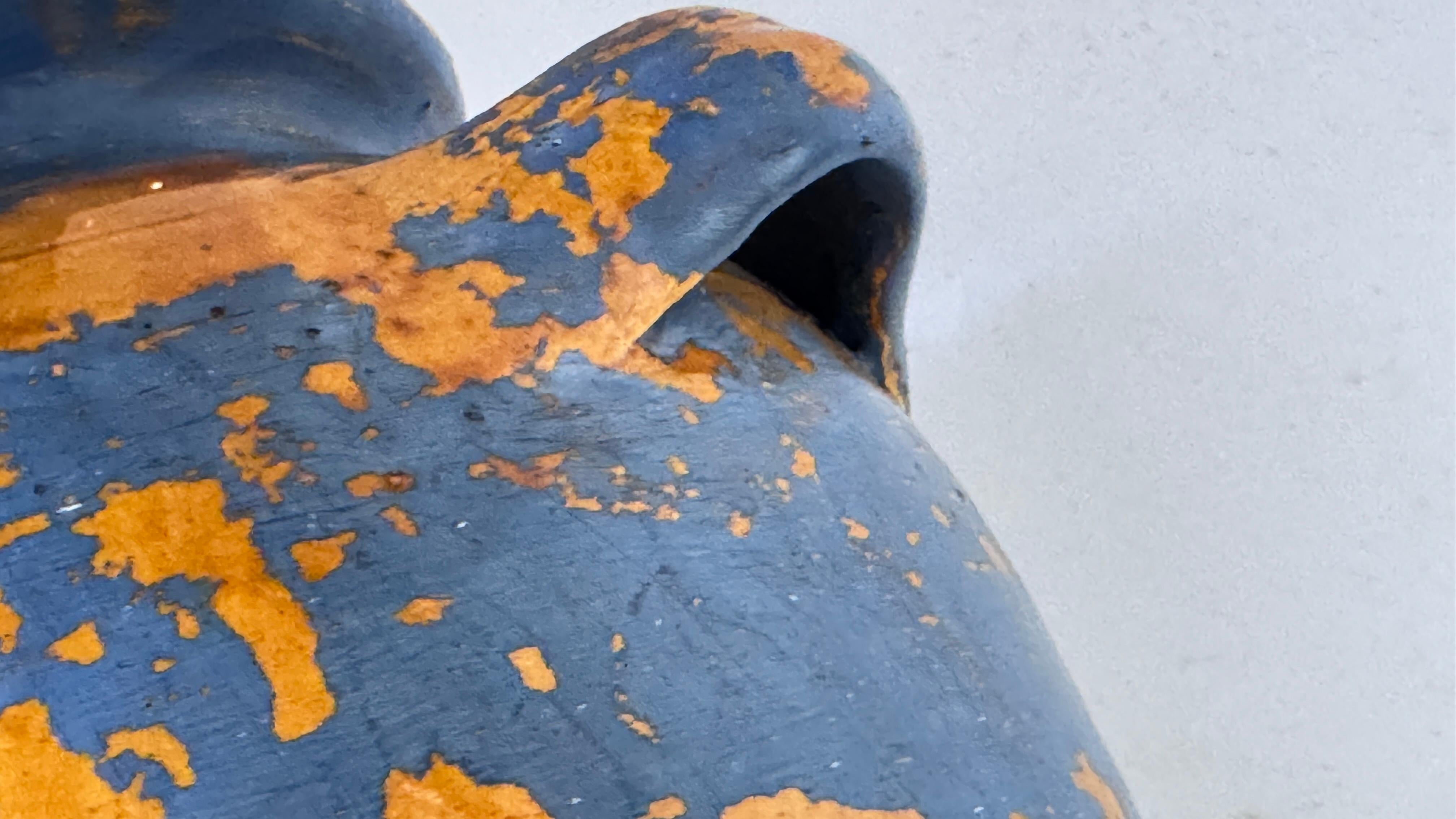 Vaso provenzale del XIX secolo - Smalto giallo e patina blu - Stile rustico francese in vendita 4