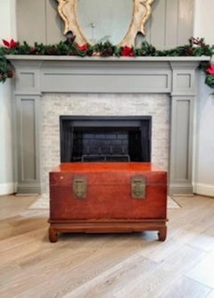 19th Century Provincial Chinese Vellum Trunk On Carved Low Stand