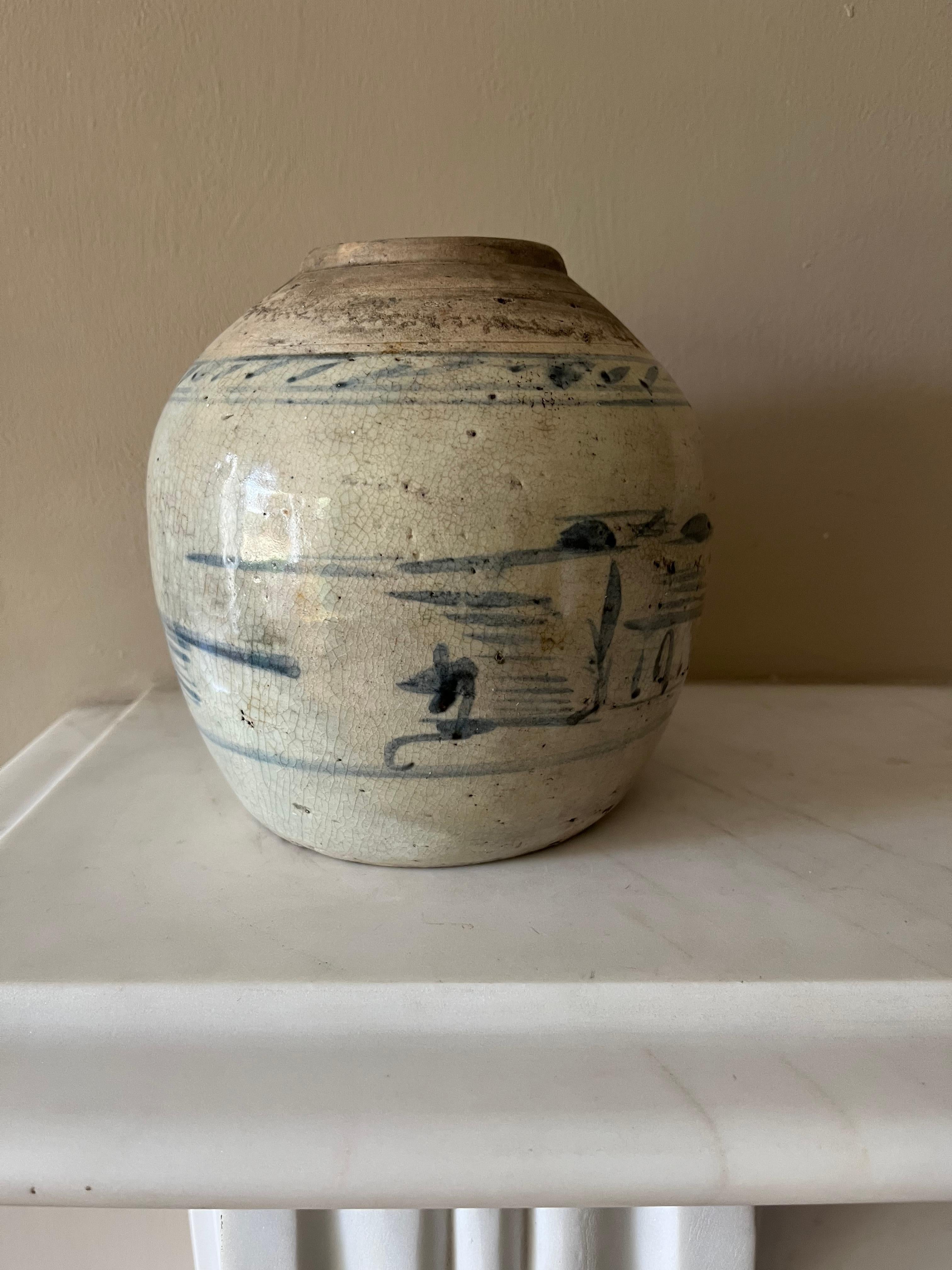 Chinese 19th century provincial glazed pottery ginger jar For Sale