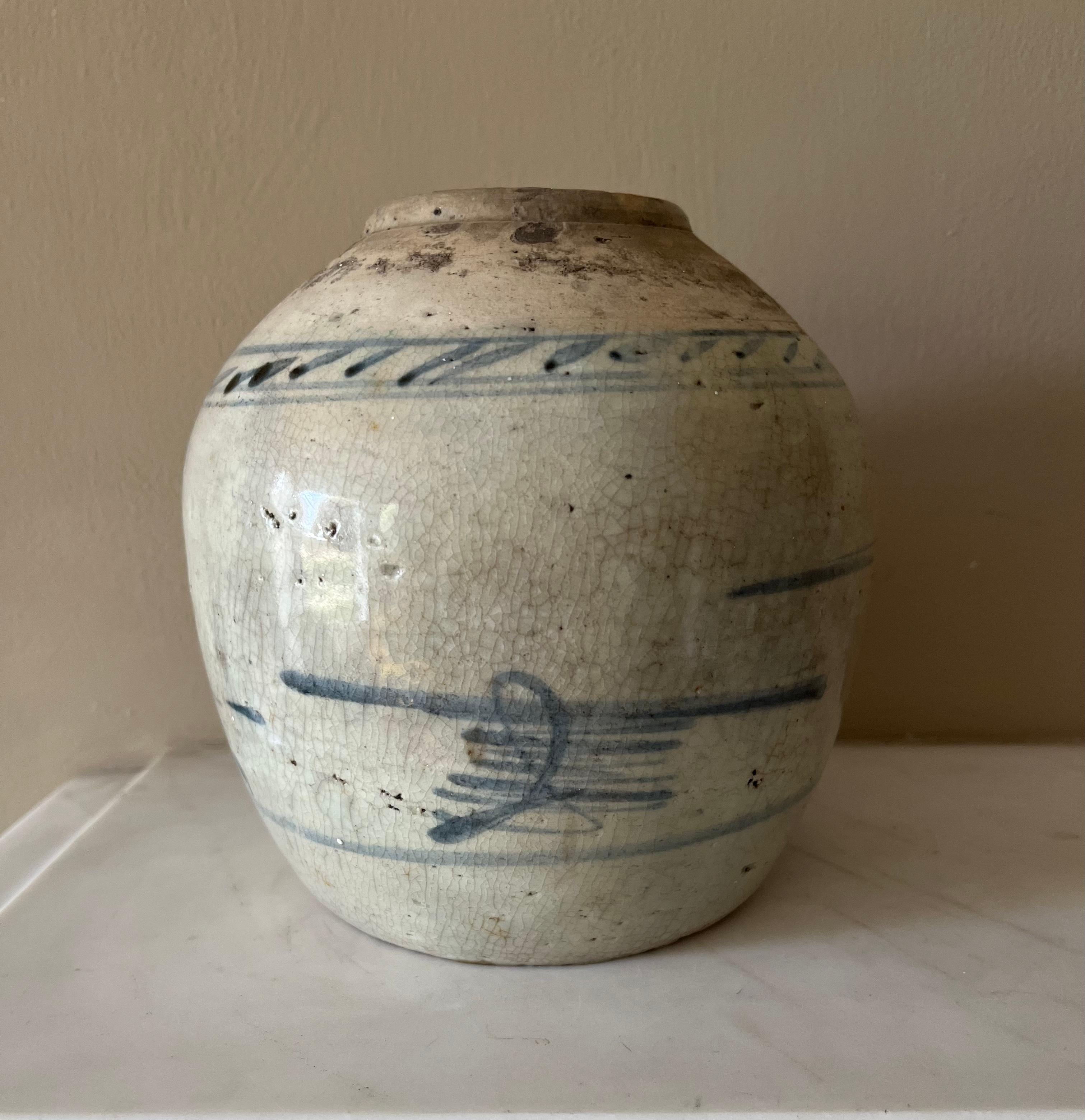 Glazed 19th century provincial glazed pottery ginger jar For Sale