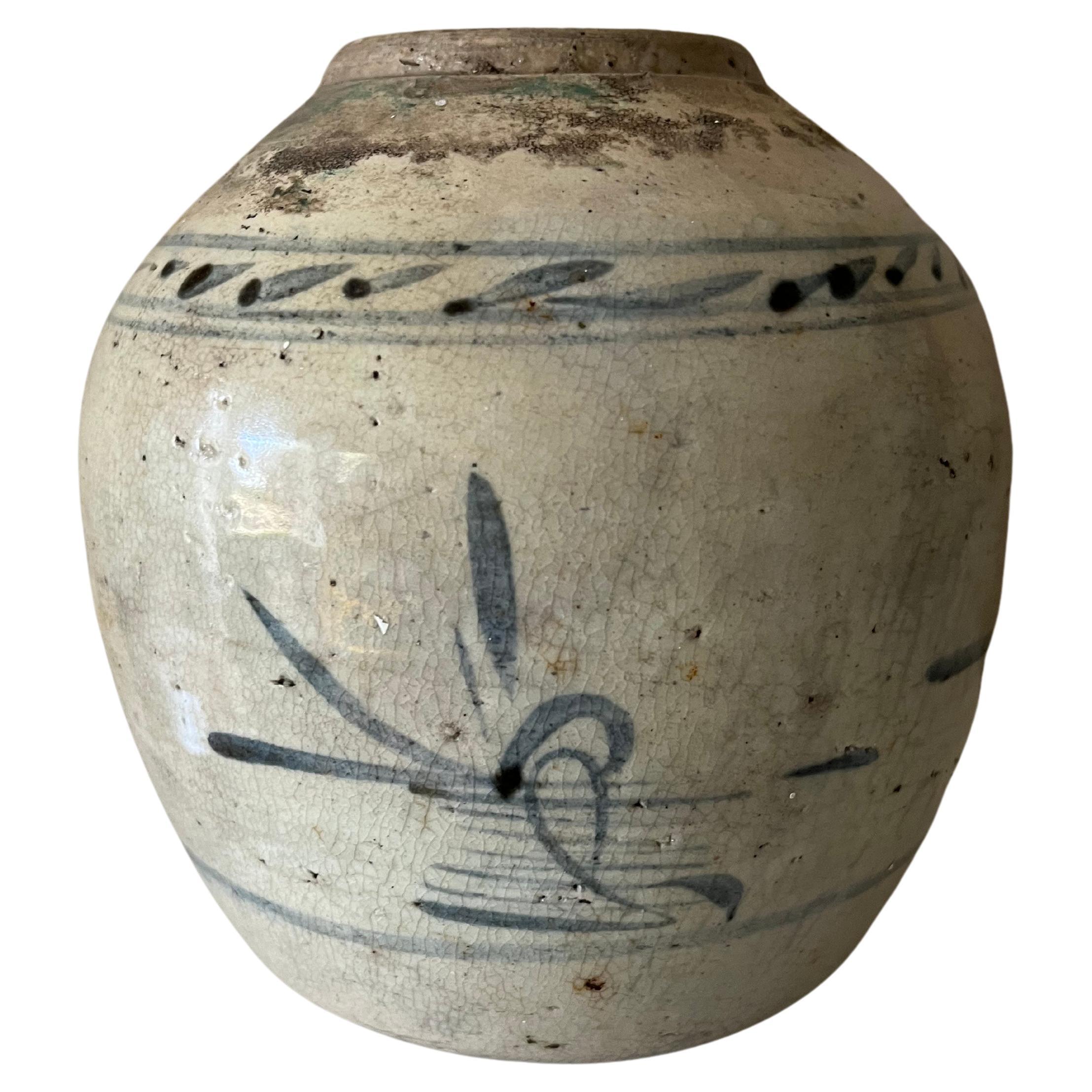 19th century provincial glazed pottery ginger jar For Sale
