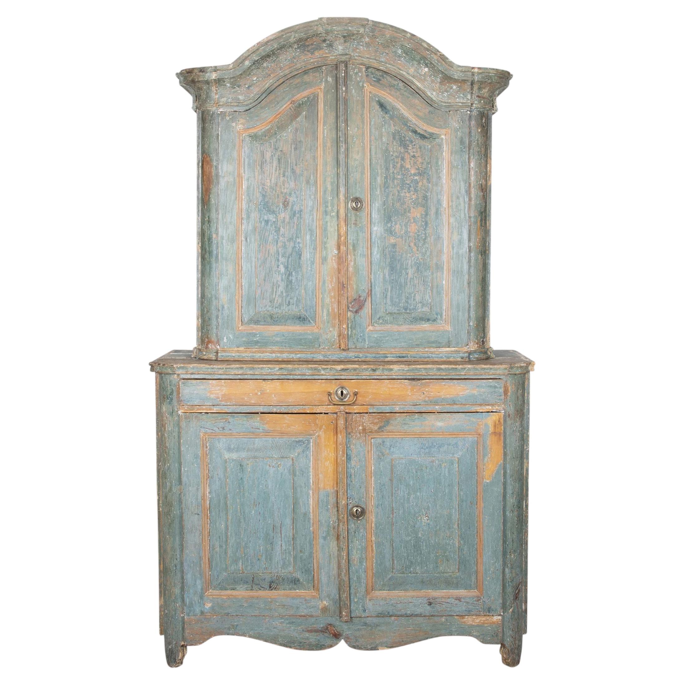 19th Century Provincial Rococo Cabinet in Rare to Find Original Paint