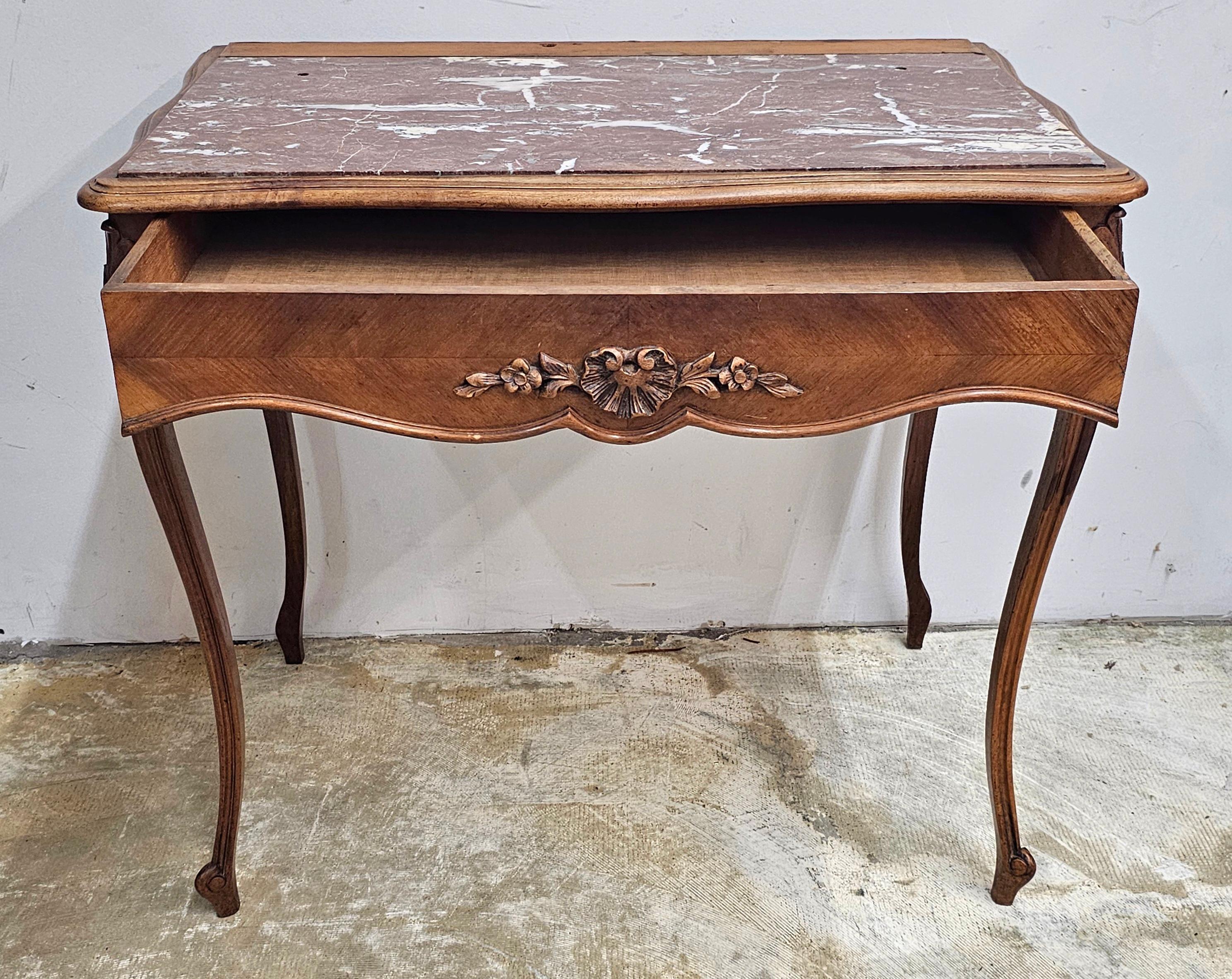 Unknown 19th Century Provincial Style Walnut and Rouge Marble Top Writing Hall Table For Sale