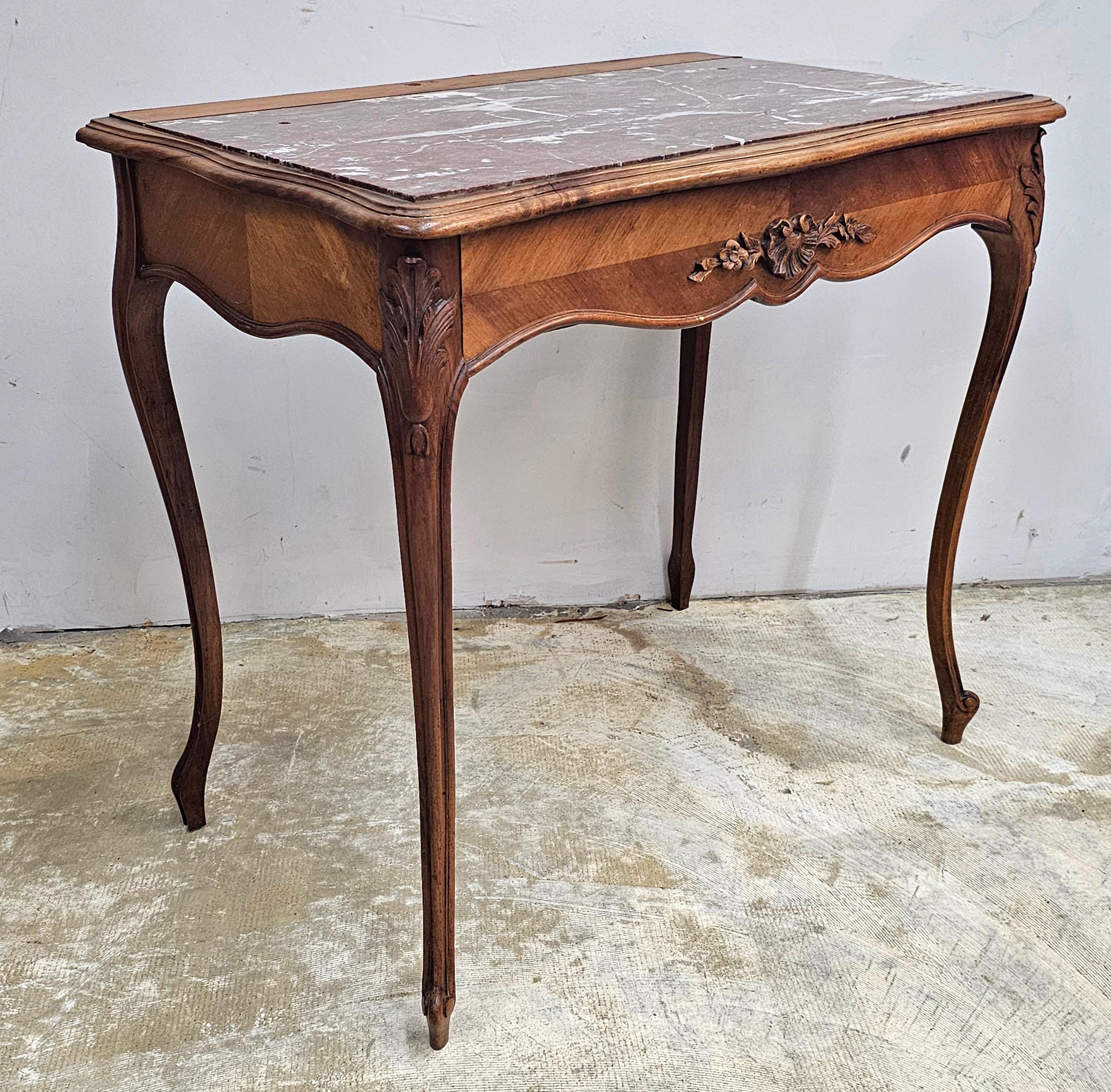 19th Century Provincial Style Walnut and Rouge Marble Top Writing Hall Table In Good Condition For Sale In Germantown, MD