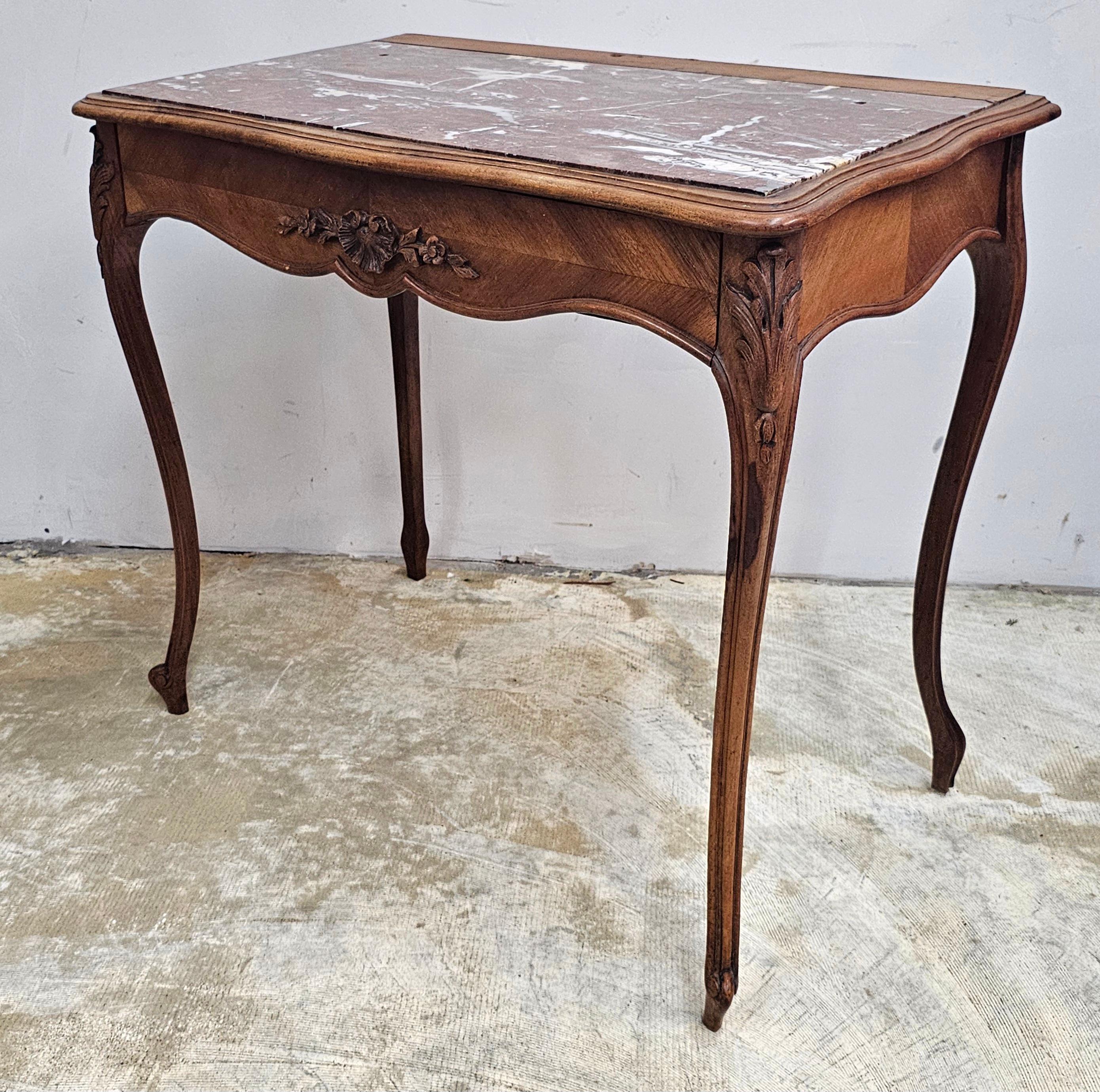 19th Century Provincial Style Walnut and Rouge Marble Top Writing Hall Table For Sale 2