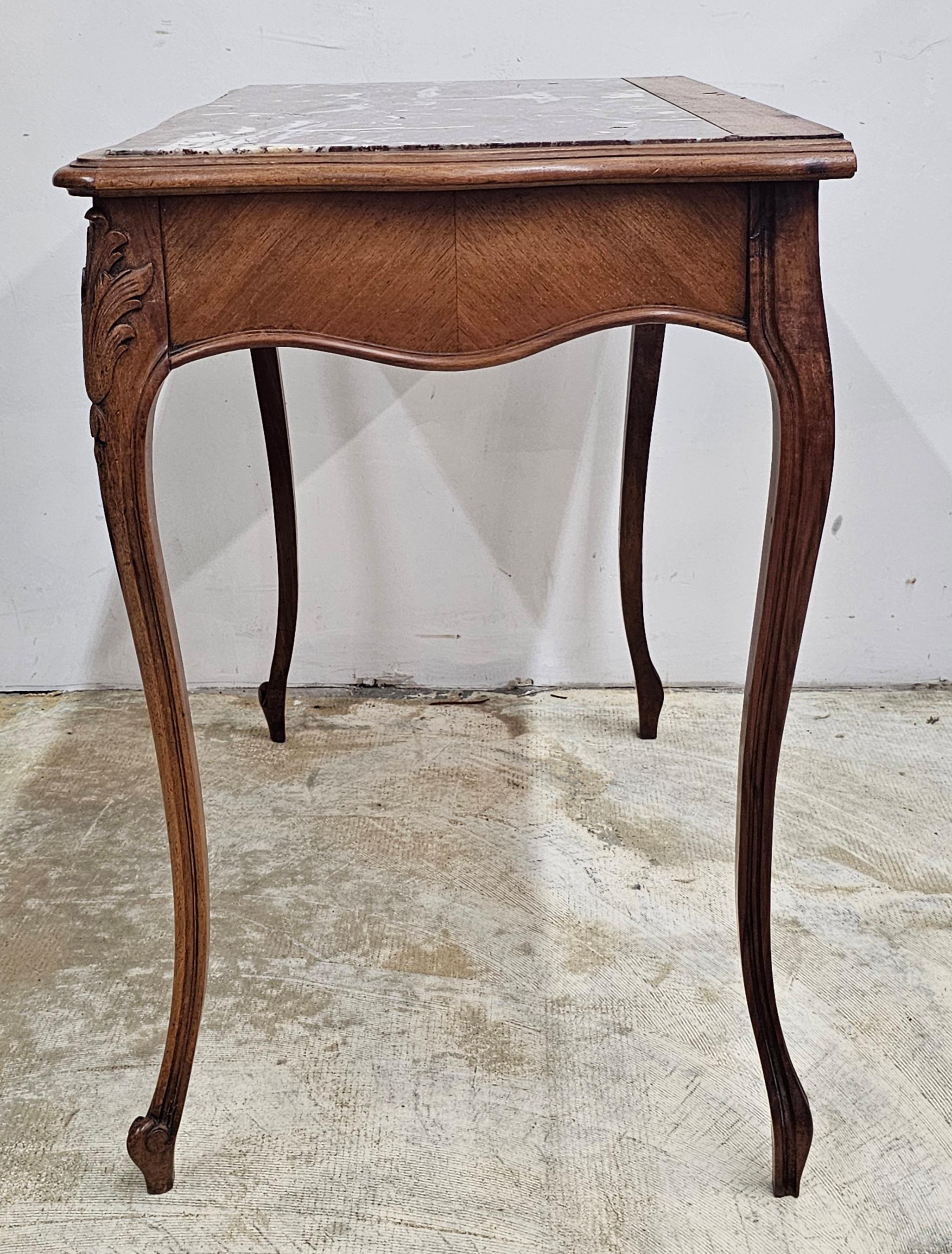 19th Century Provincial Style Walnut and Rouge Marble Top Writing Hall Table For Sale 3