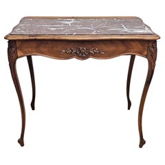 19th Century Provincial Style Walnut and Rouge Marble Top Writing Hall Table