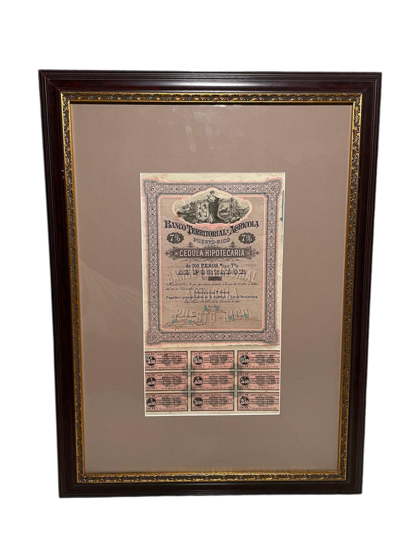 Legno Certificato ipotecario portoricano del XIX secolo