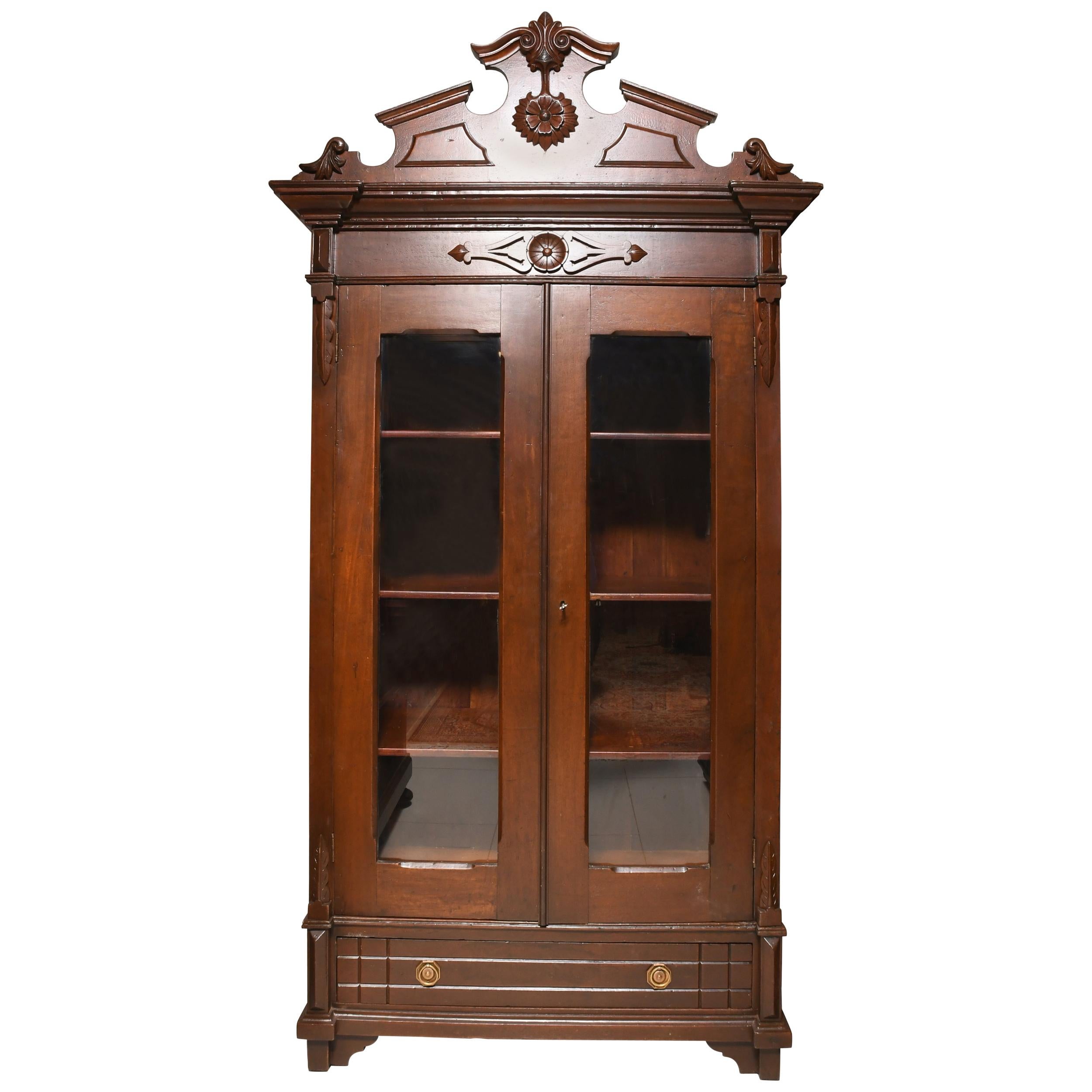 19th Century Puerto Rico Cedar Vitrine China Cabinet