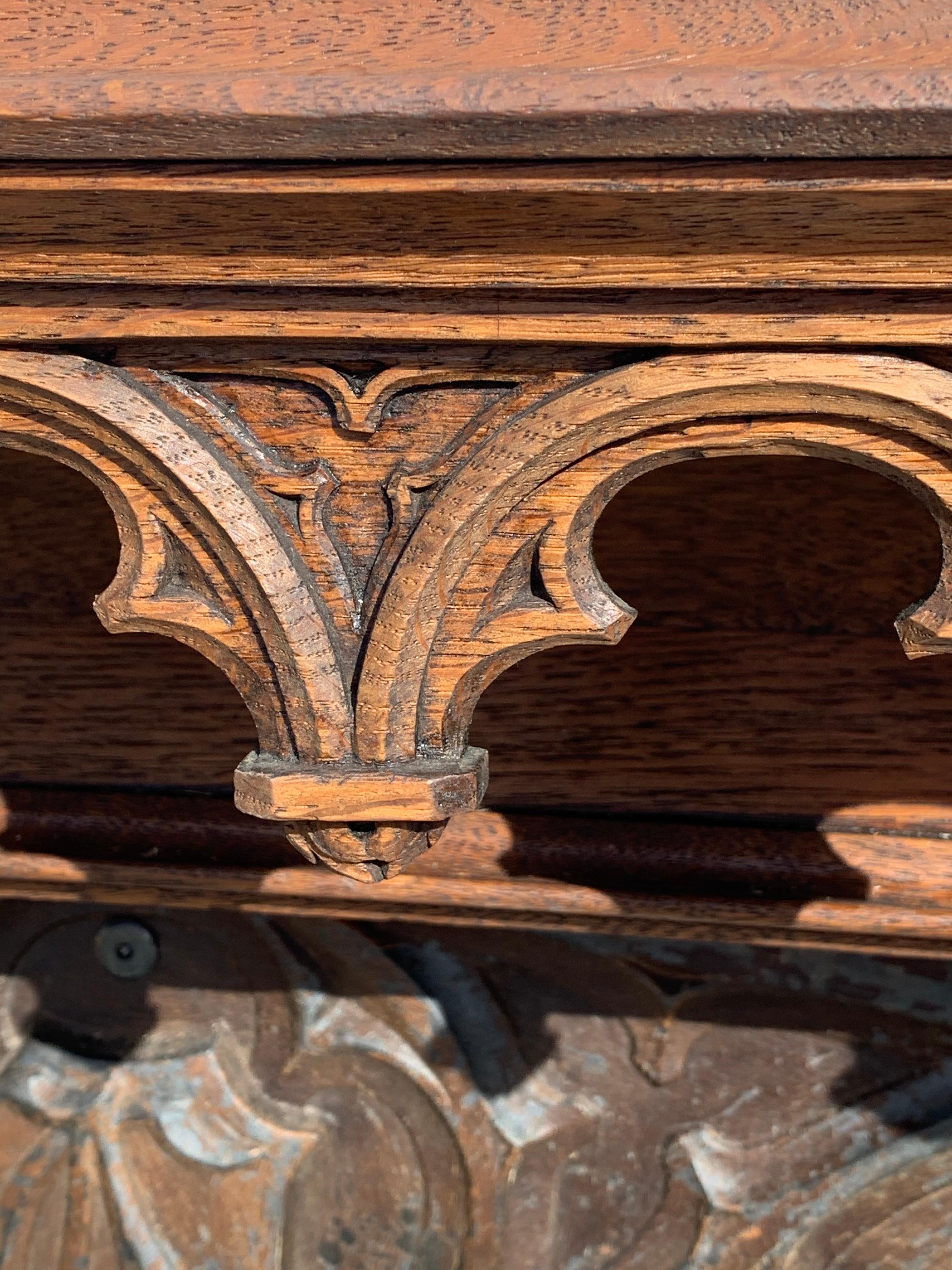 English 19th Century Pugin Style Gothic Oak Fireplace Mantel