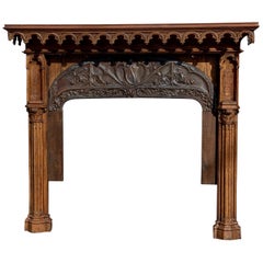 19th Century Pugin Style Gothic Oak Fireplace Mantel