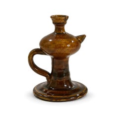 19th Century Puglian Brown Glazed Terracotta Single-Spout Oil Lamp
