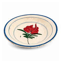 19th Century Puglian Large Glazed Terracotta Serving Platter with Hand-Painted R