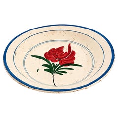 19th Century Puglian Large Glazed Terracotta Serving Platter with Hand-Painted R
