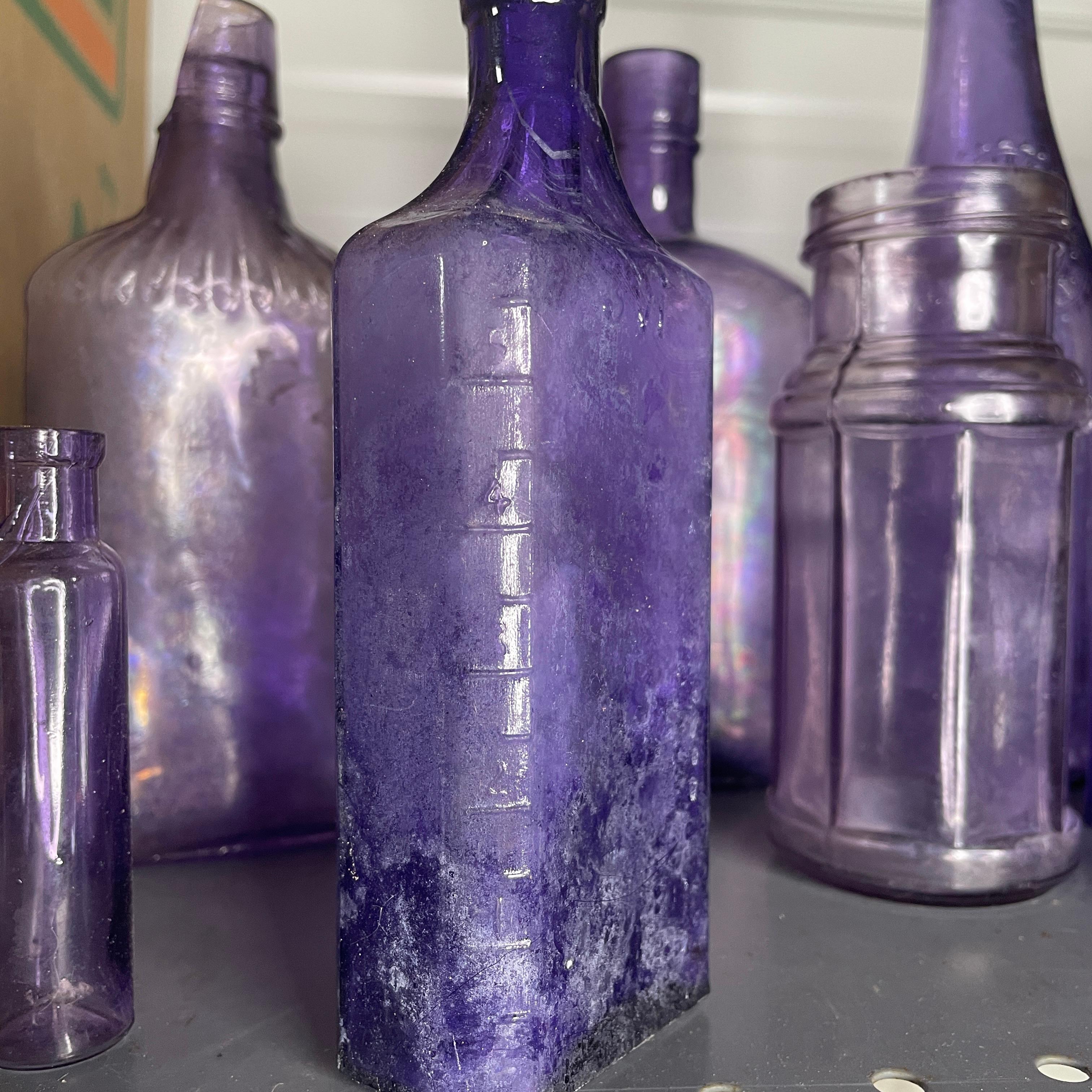 Hand-Crafted 19th Century Purple Bottles and Jars- Set of 16 For Sale