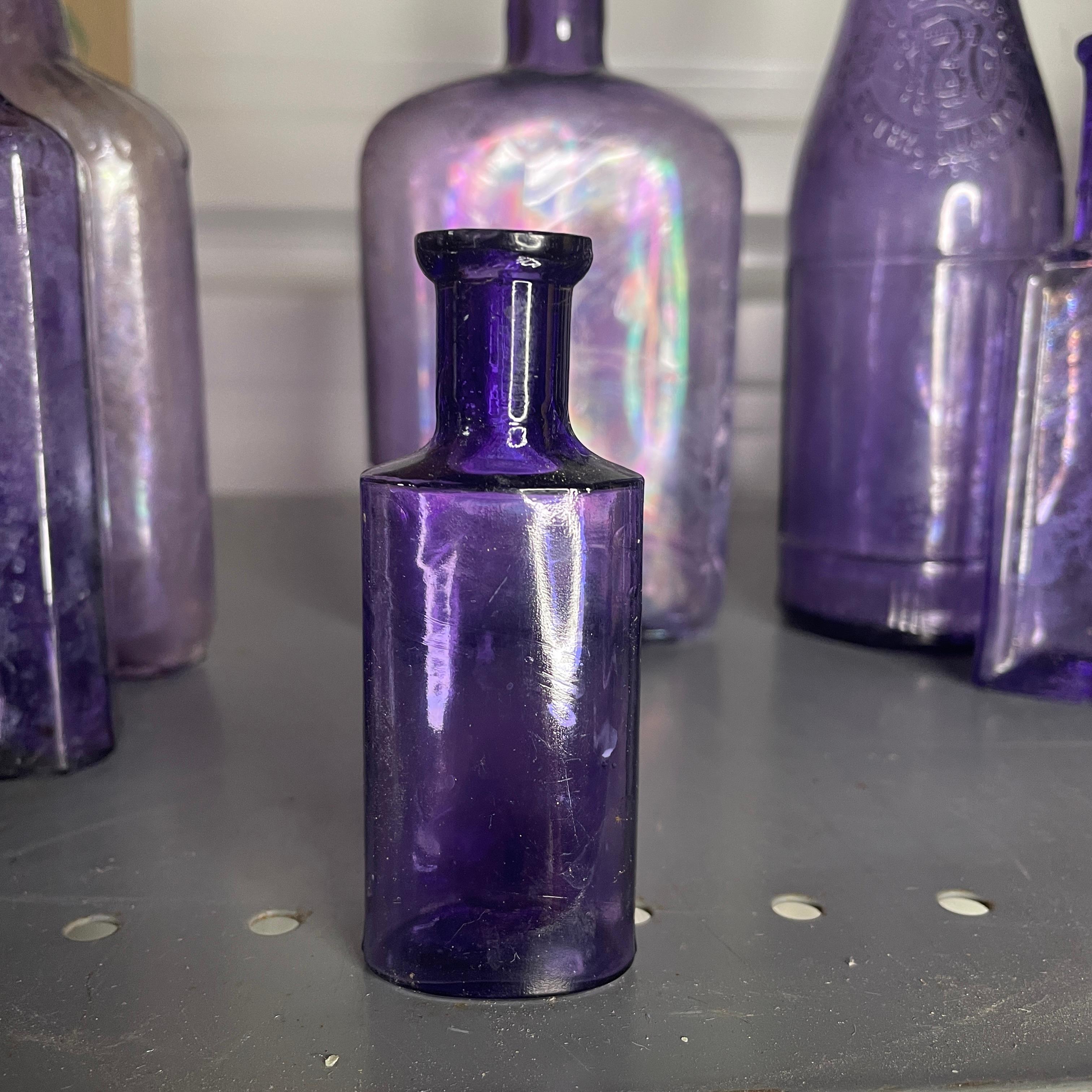 Glass 19th Century Purple Bottles and Jars- Set of 16 For Sale
