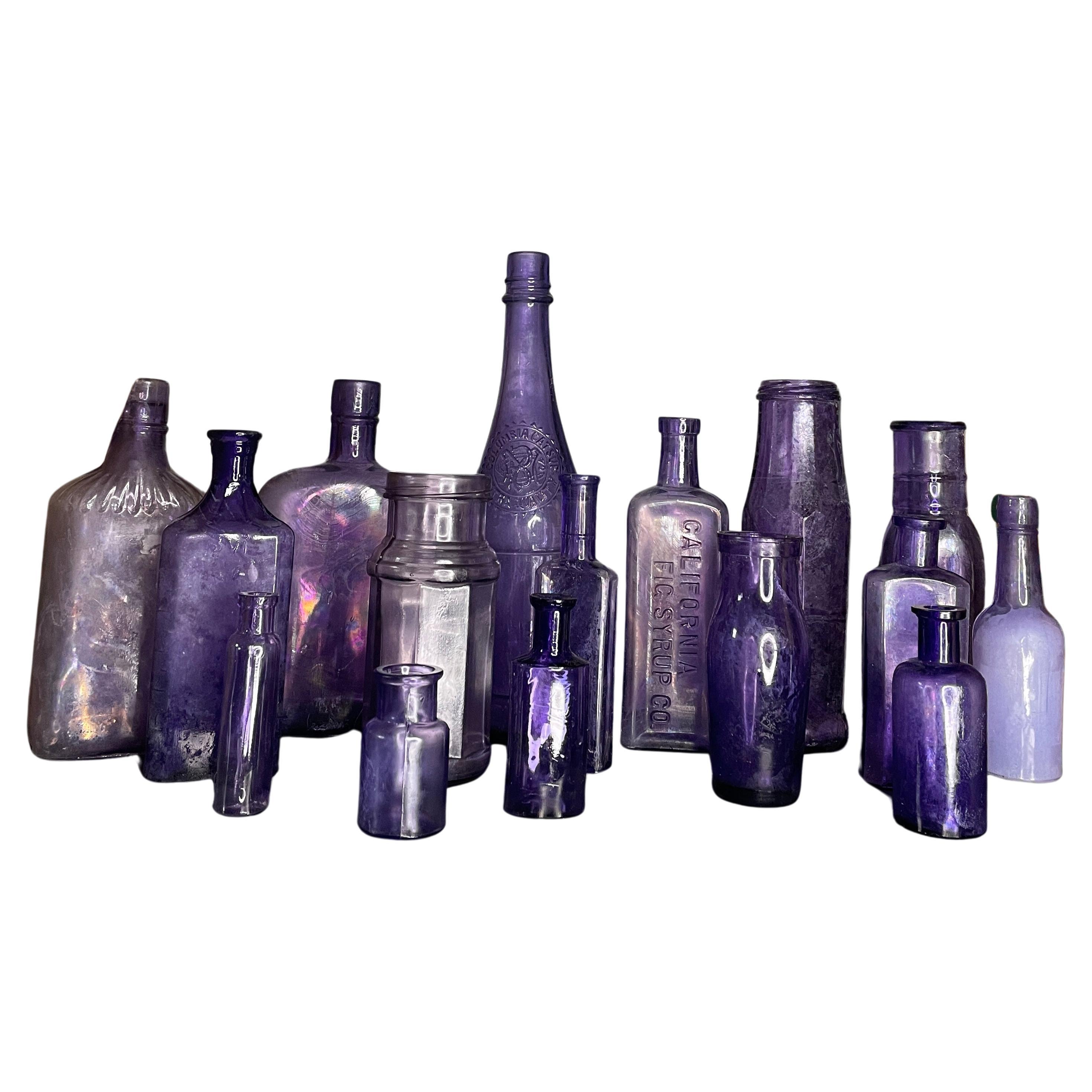 19th Century Purple Bottles and Jars- Set of 16 For Sale
