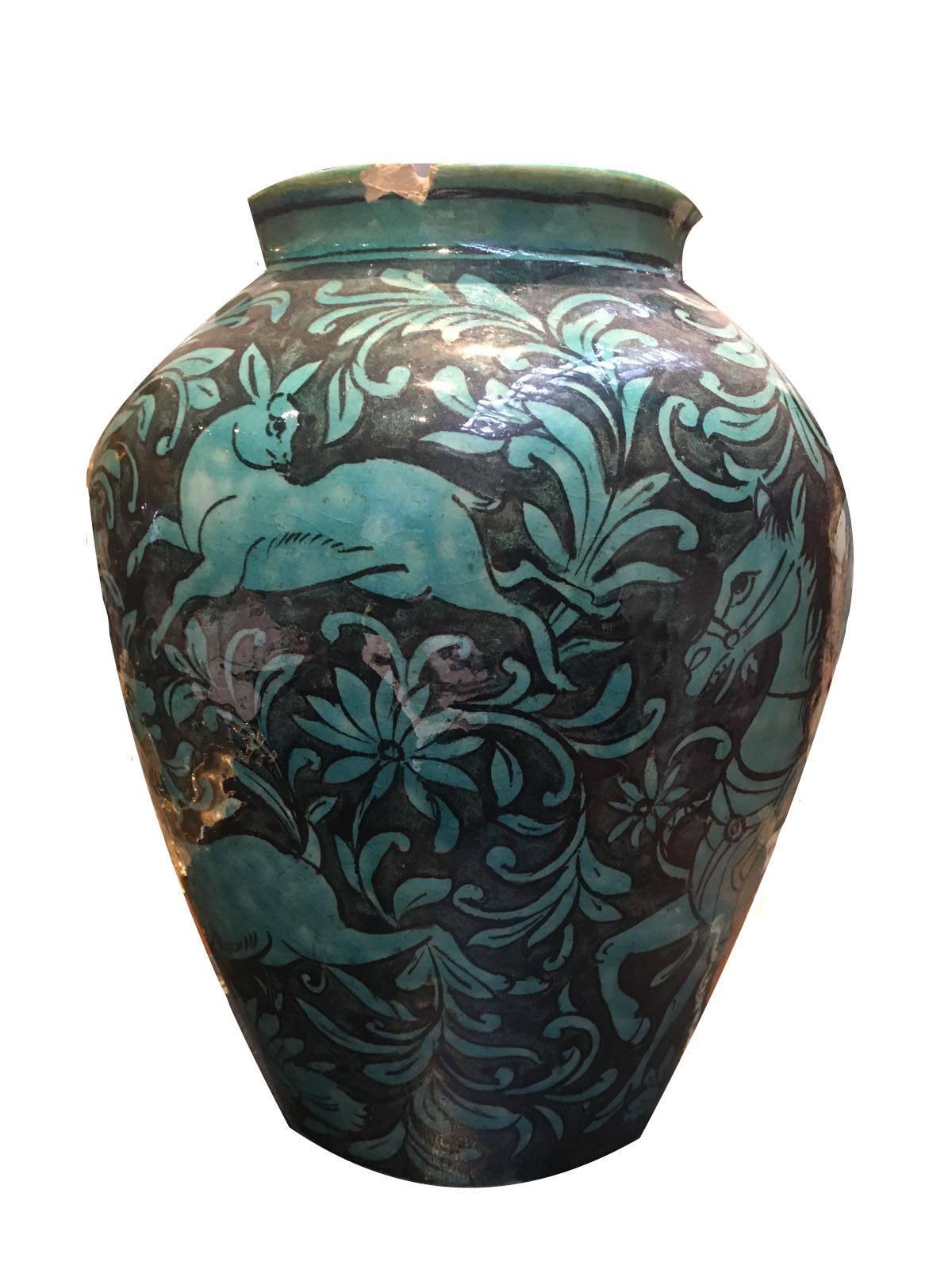 Enameled 19th Century Qajar Ceramic Vase For Sale
