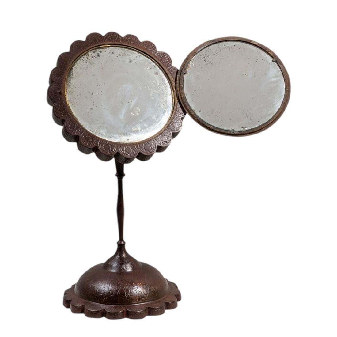 19th Century Qajar Persian Gold Inlaid Table Mirror In Good Condition For Sale In New York, NY