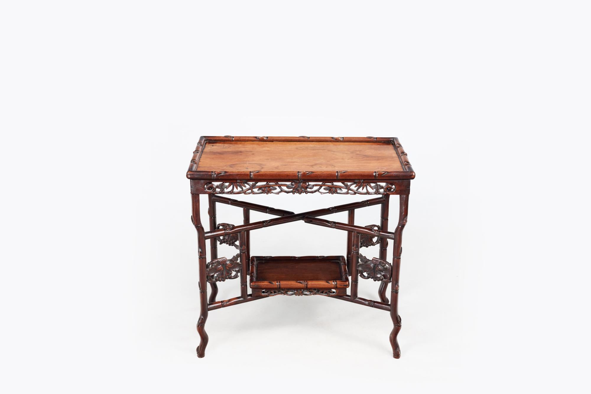 Hand-Carved 19th Century Qing Chinese Hardwood Tray Top Table For Sale