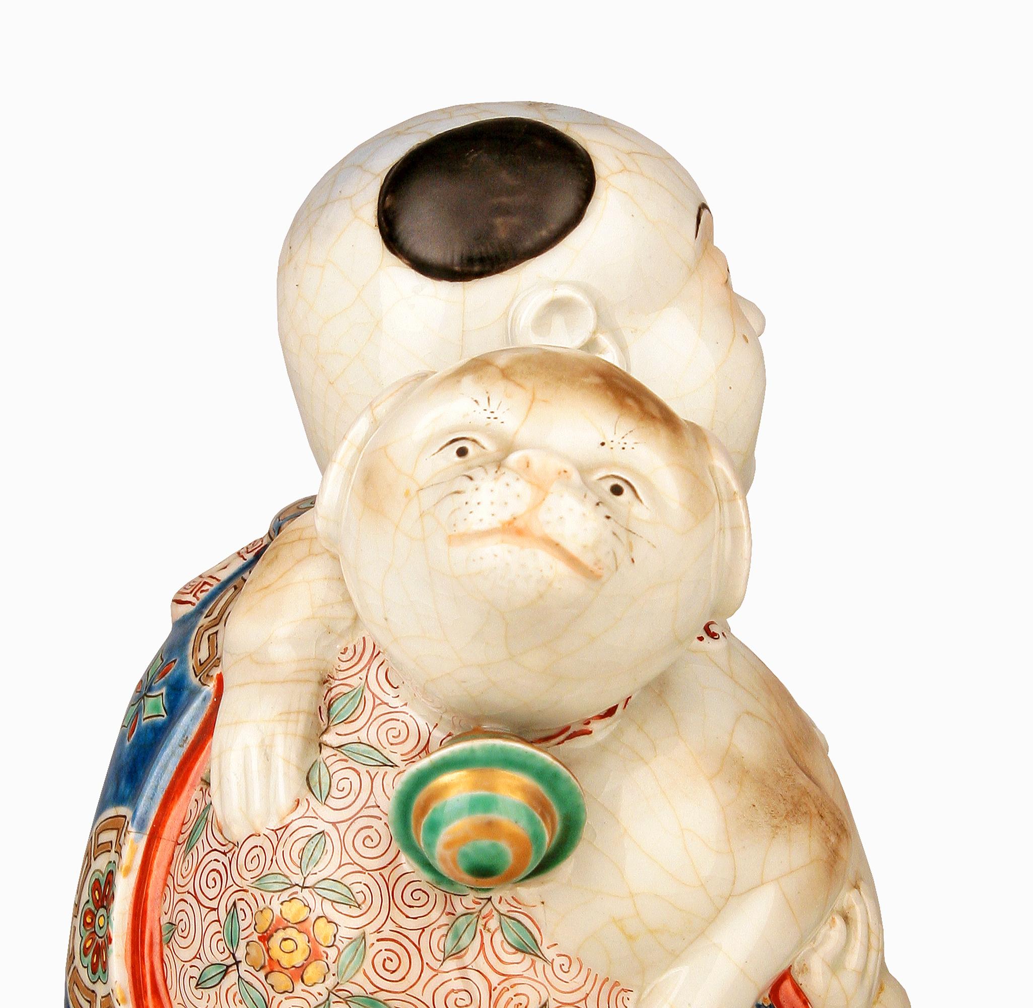 Figurina di uomo e cane in porcellana smaltata e dipinta a mano del XIX secolo/dinastia Qing in vendita 1