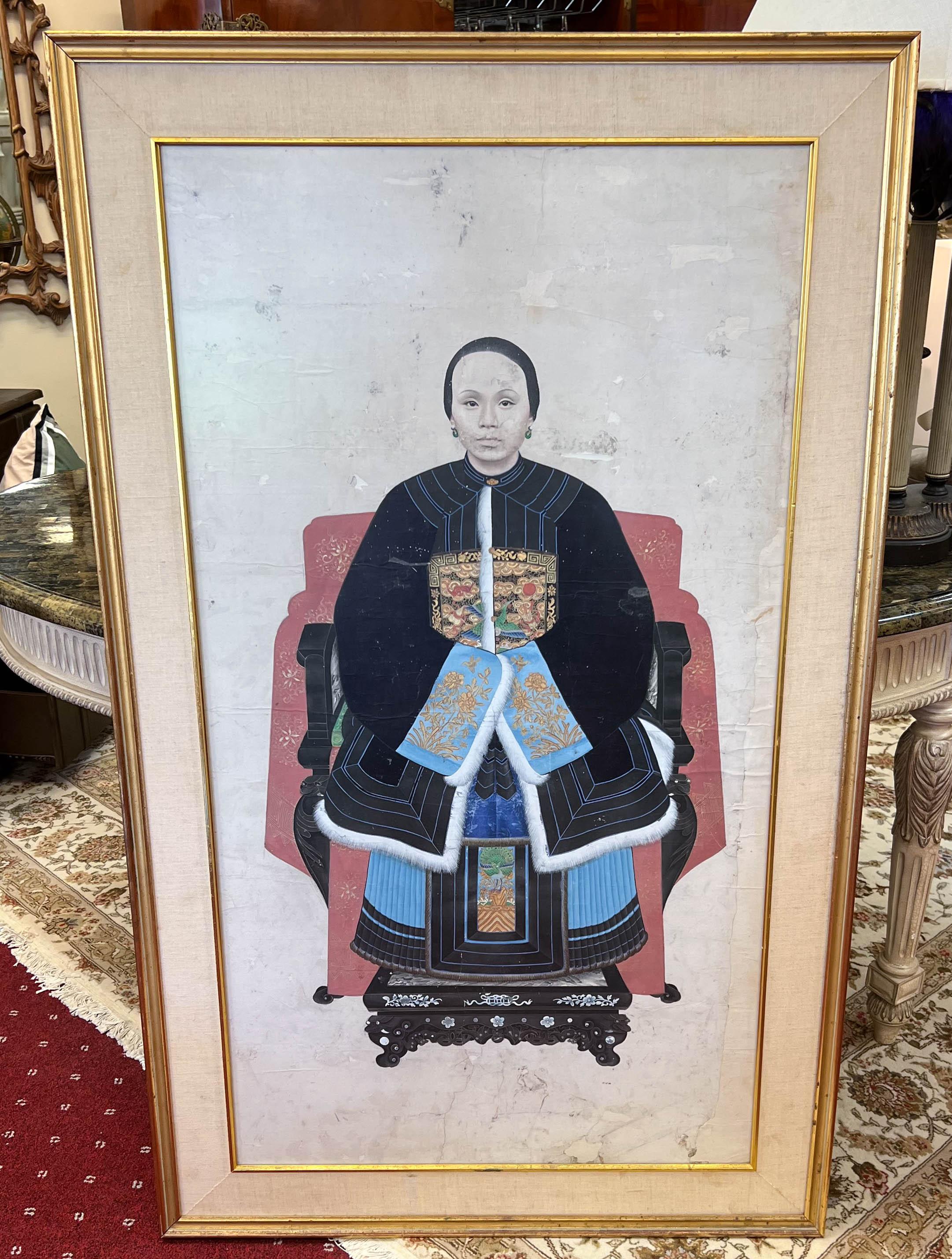 Chinois Portrait d'ancêtre de la dynastie Qing du 19e siècle  en vente