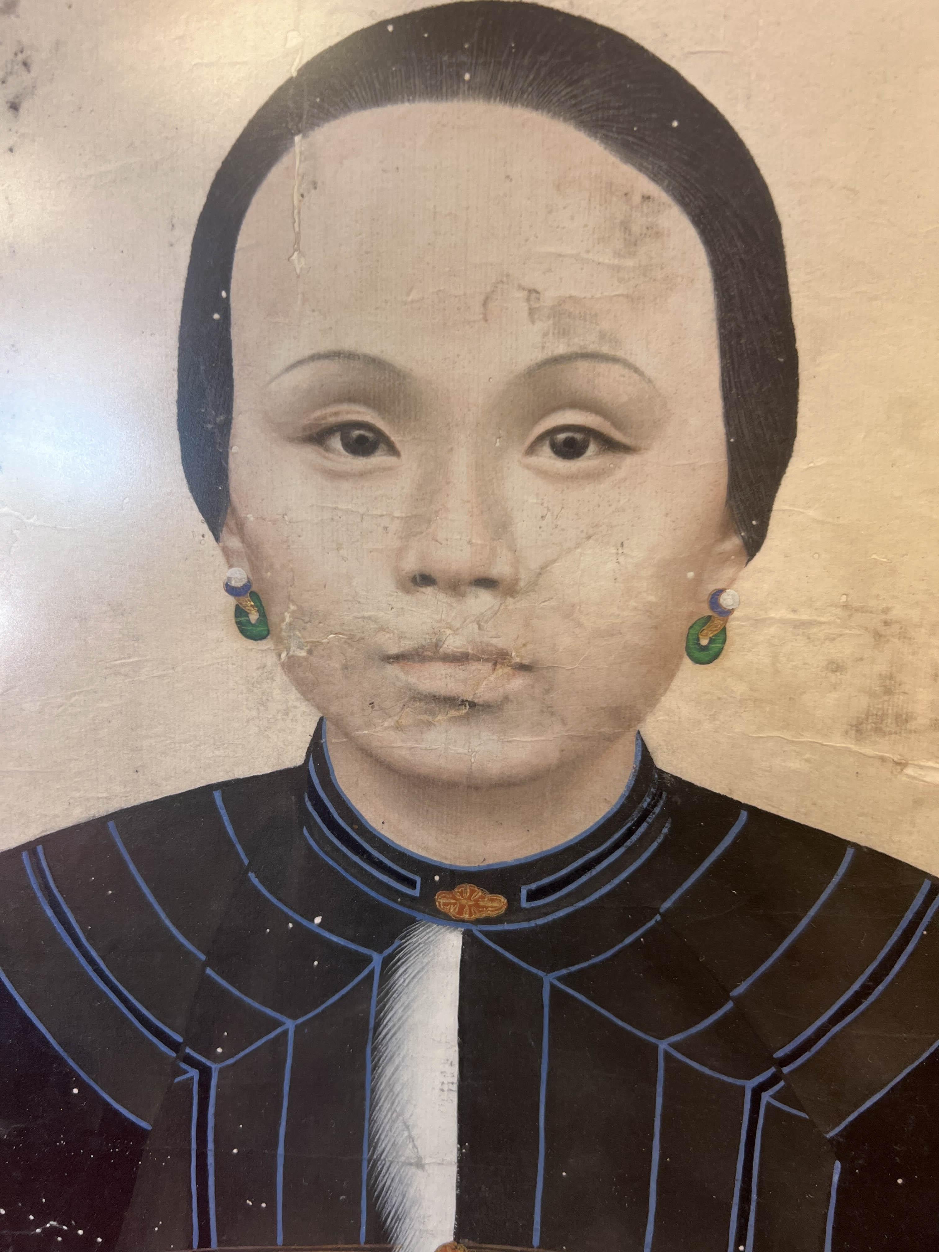 Paper 19th Century Qing Dynasty Ancestor Portrait  For Sale