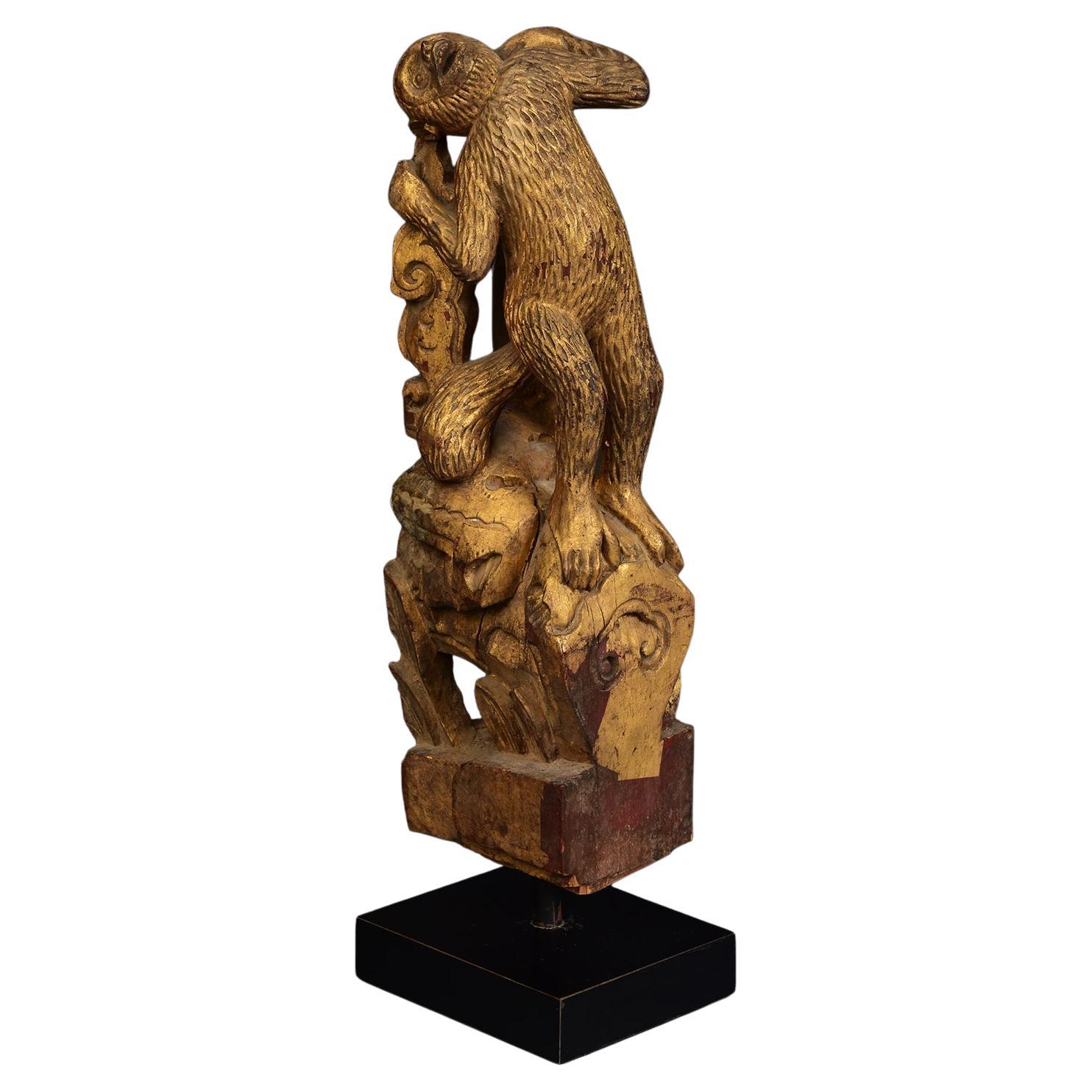 19th Century, Qing Dynasty, Antique Chinese Wooden Monkey For Sale