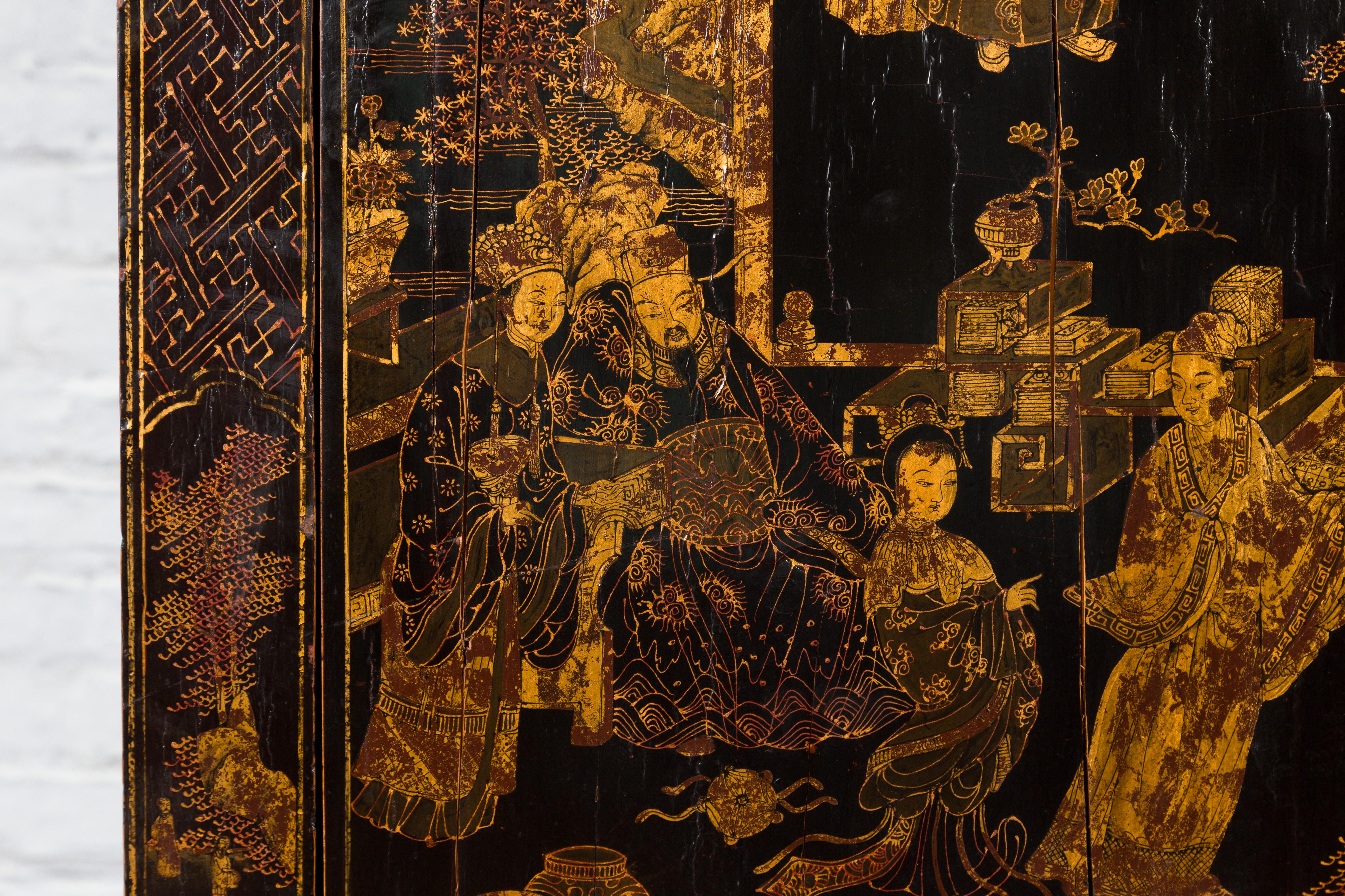 19th Century Qing Dynasty Chinese Black and Gold Chinoiserie Cabinet 5