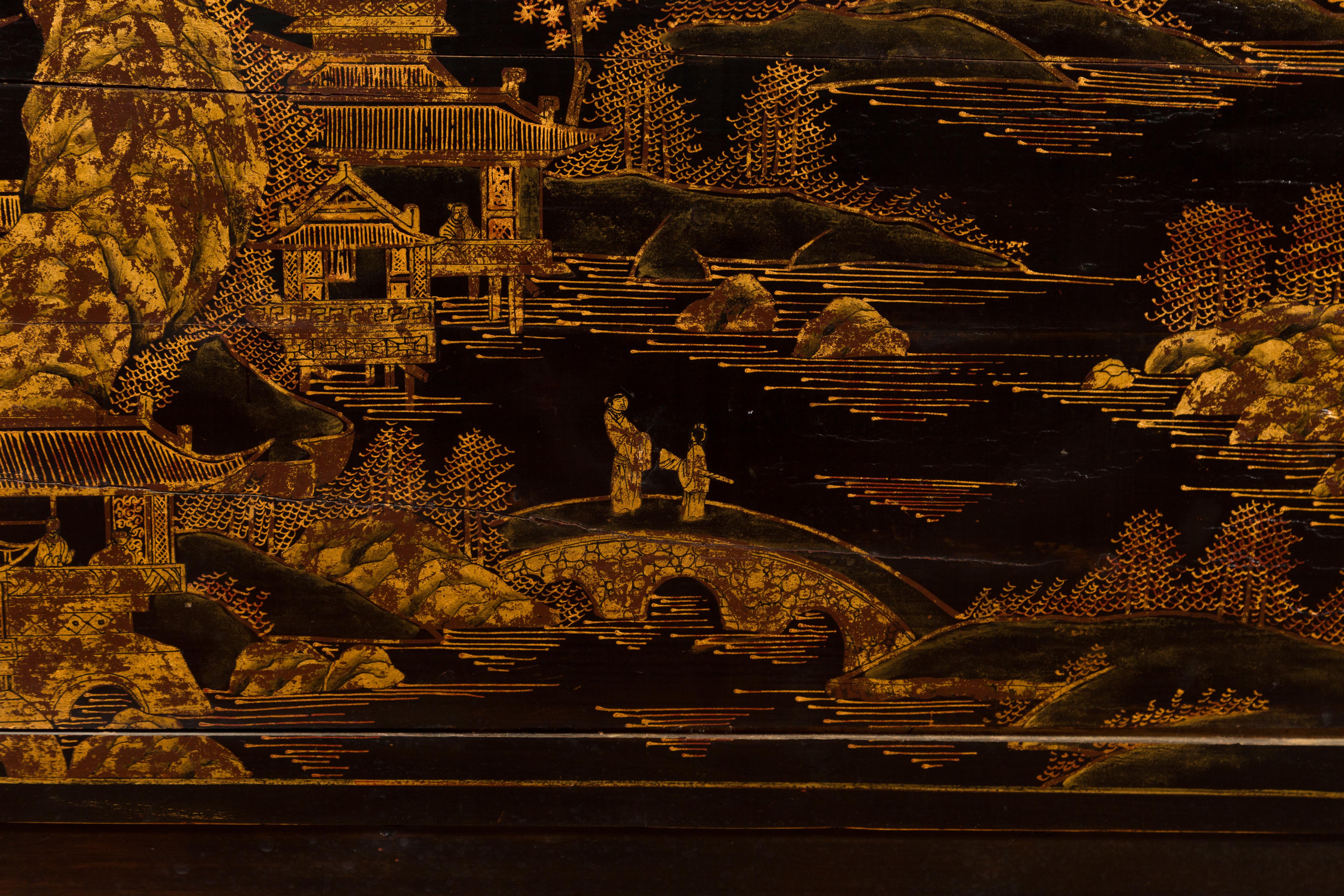 19th Century Qing Dynasty Chinese Black and Gold Chinoiserie Cabinet 8