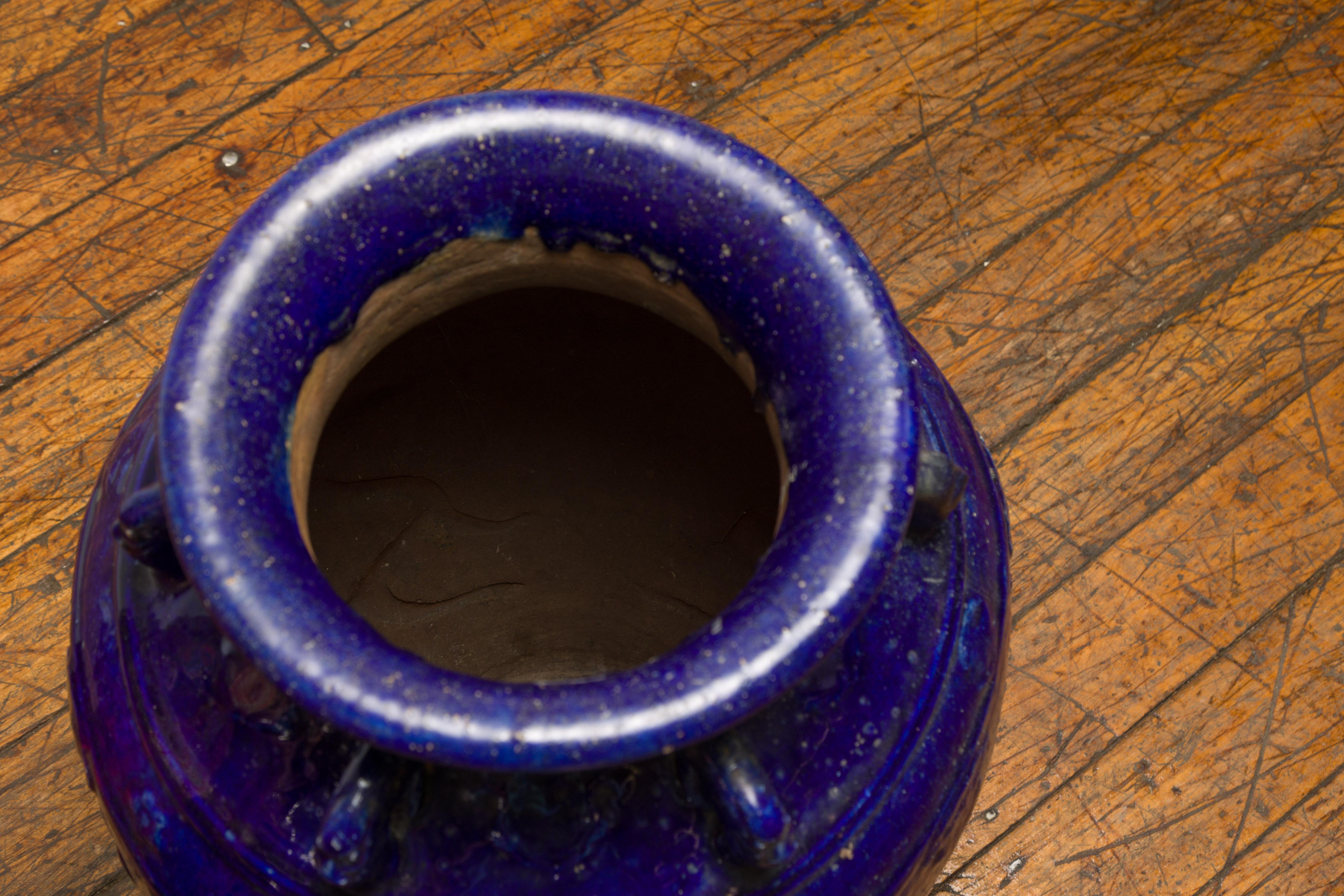 19th Century Qing Dynasty Chinese Cobalt Blue Martaban Jar with Dragon Motif For Sale 6