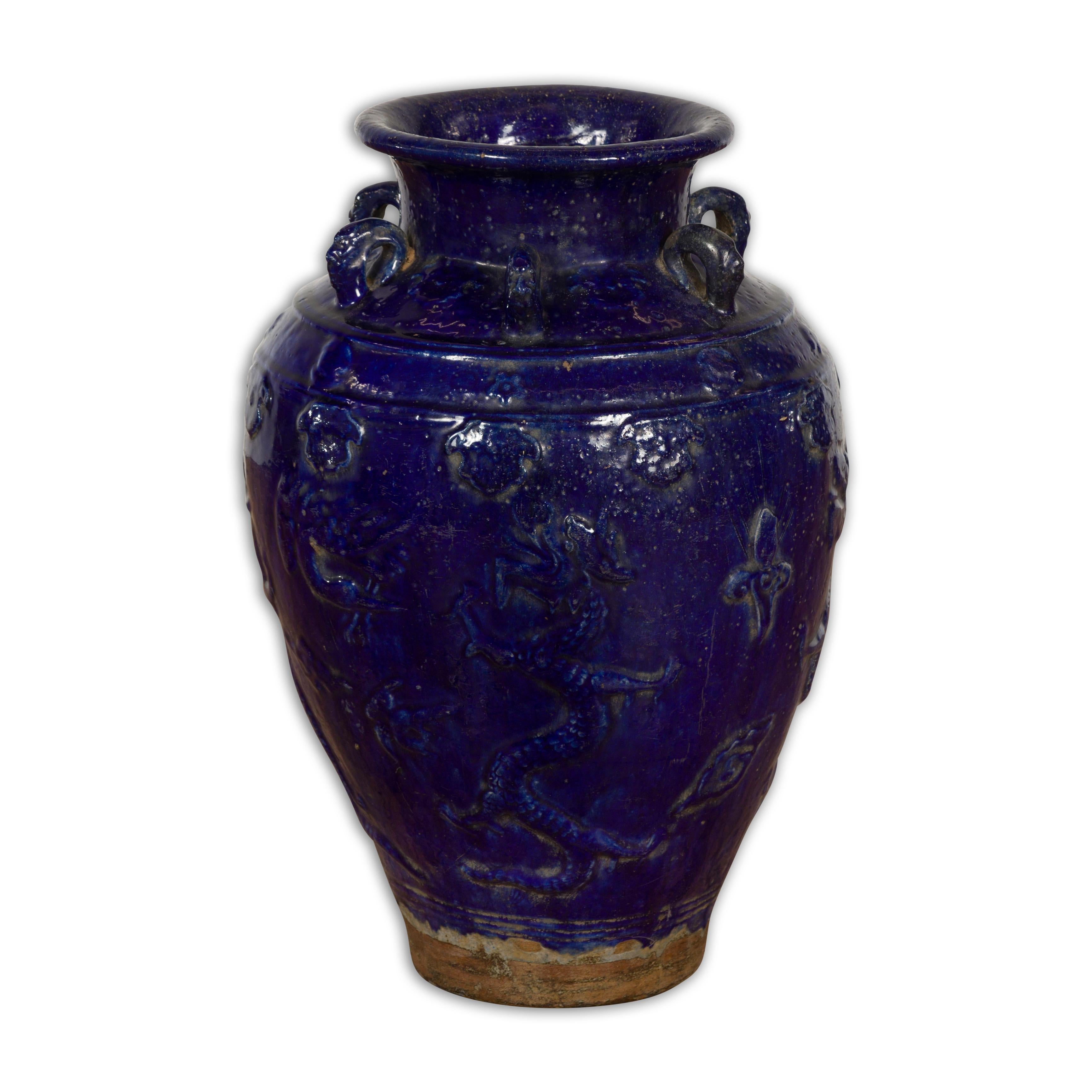 19th Century Qing Dynasty Chinese Cobalt Blue Martaban Jar with Dragon Motif For Sale 13