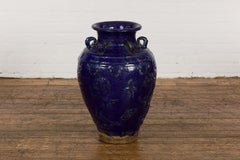 19th Century Qing Dynasty Cobalt Blue Martaban Jar with Dragon Motif