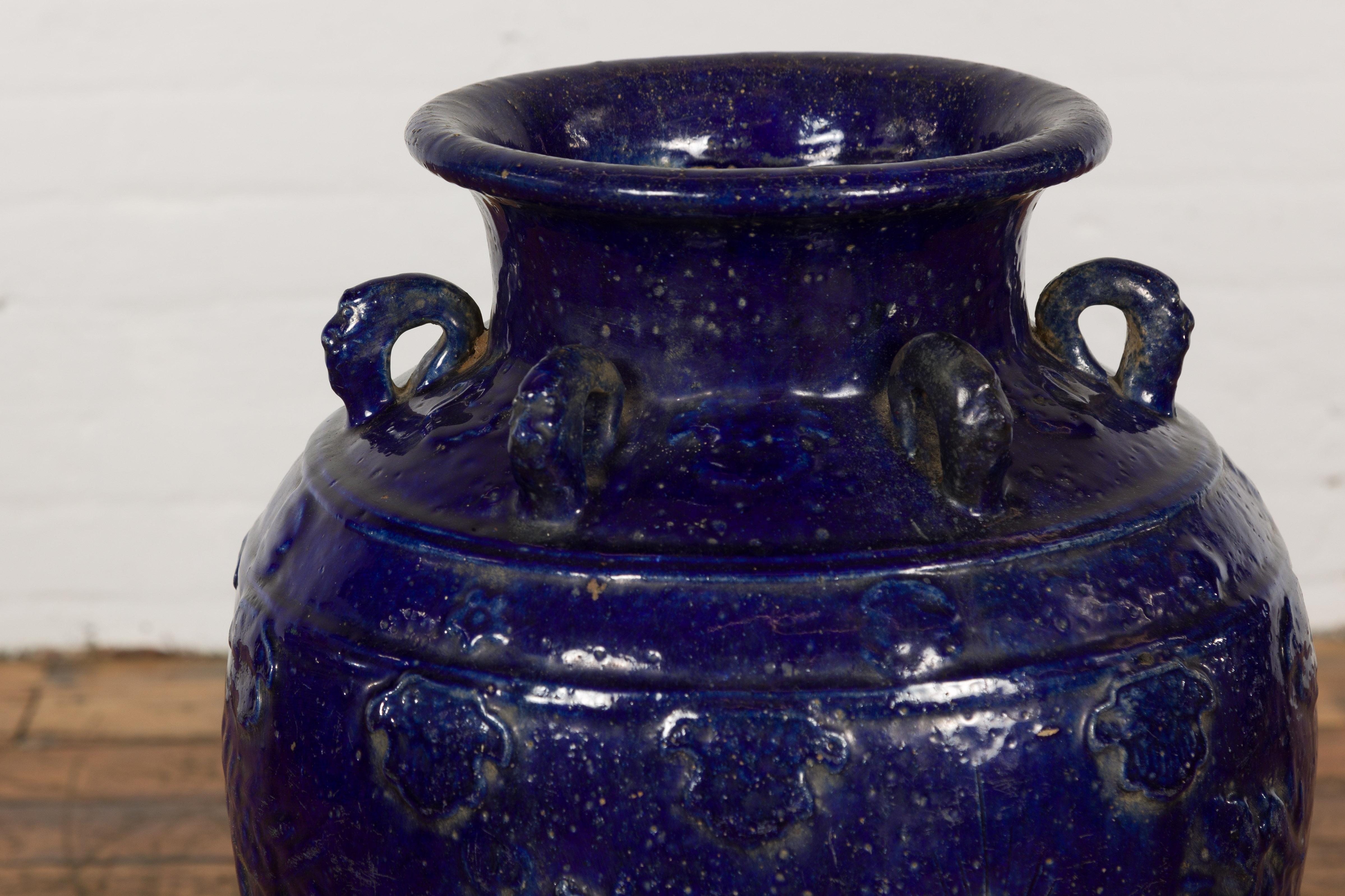 19th Century Qing Dynasty Chinese Cobalt Blue Martaban Jar with Dragon Motif For Sale 2