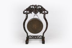 19th Century Qing Dynasty Chinese Hand Forged Brushed Bronze Ceremonial Gong