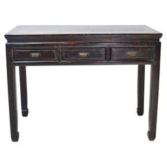 19th Century Qing Dynasty Chinese Sofa Table with Black Lacquer & Three Drawers