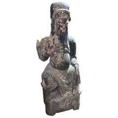 19. Jahrhundert Qing-Dynastie Hand geschnitzte Holzfigur von Guanyu